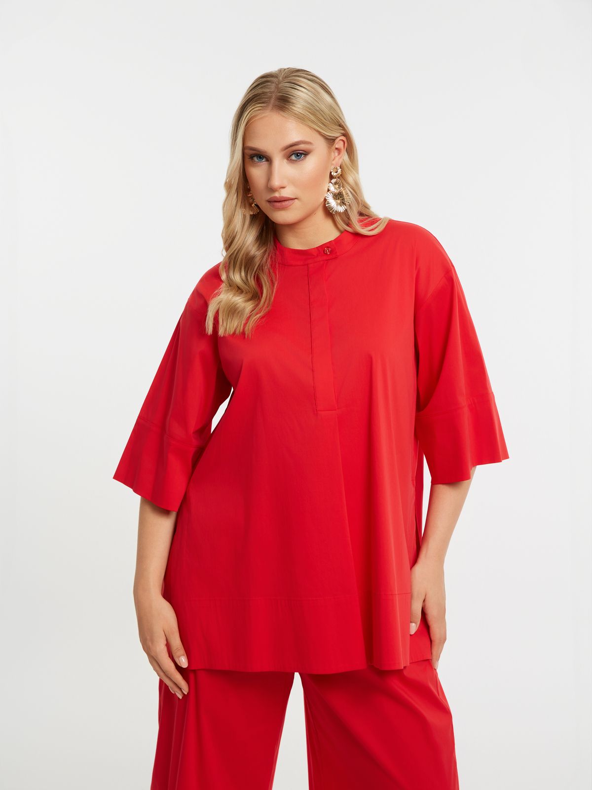 Flowy modal blend mao neck shirt