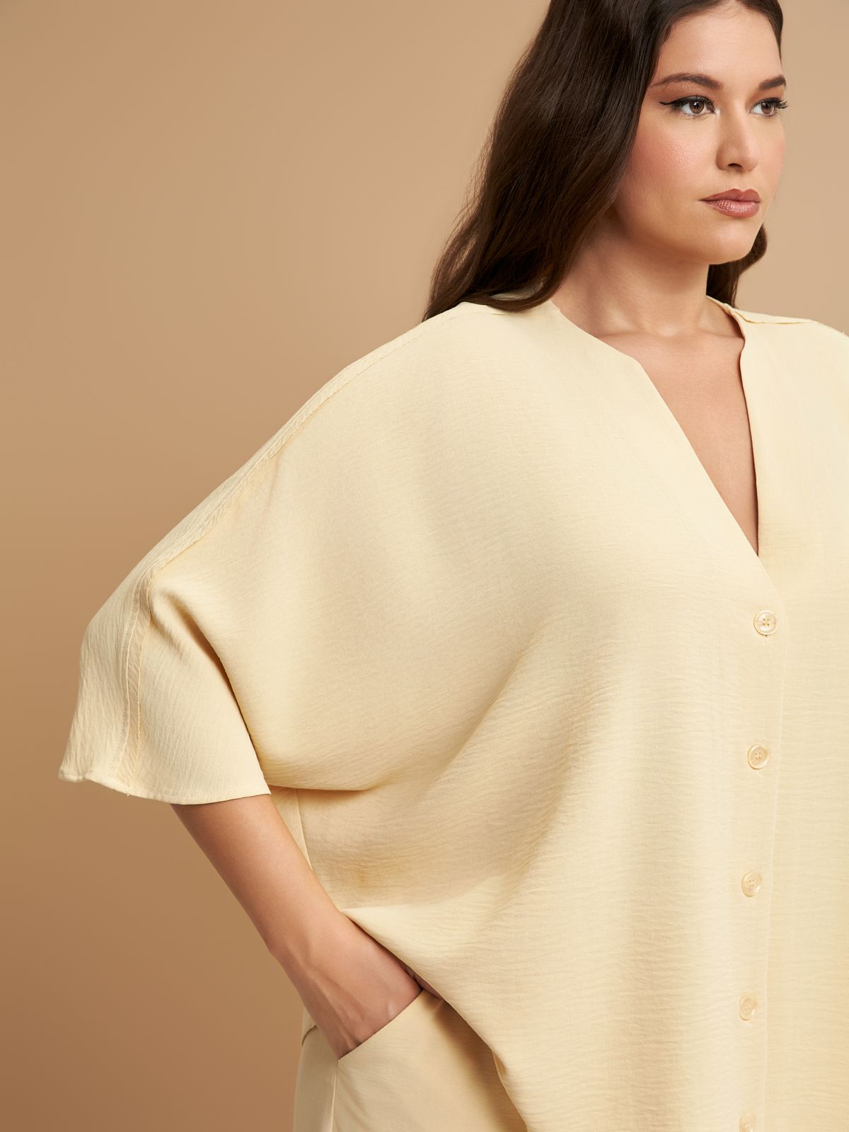 Airwashed crepe V-neck shirt