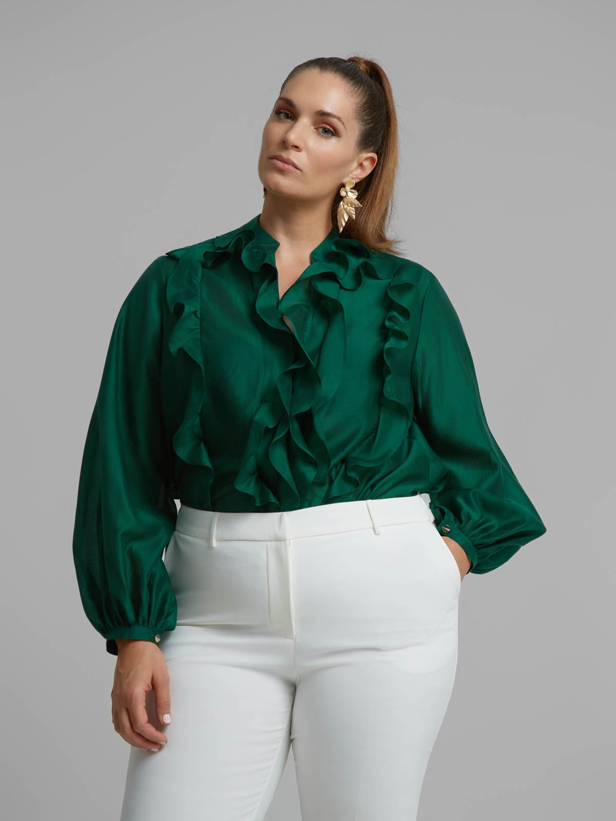 Ruffle detail shirt in lyocell blend