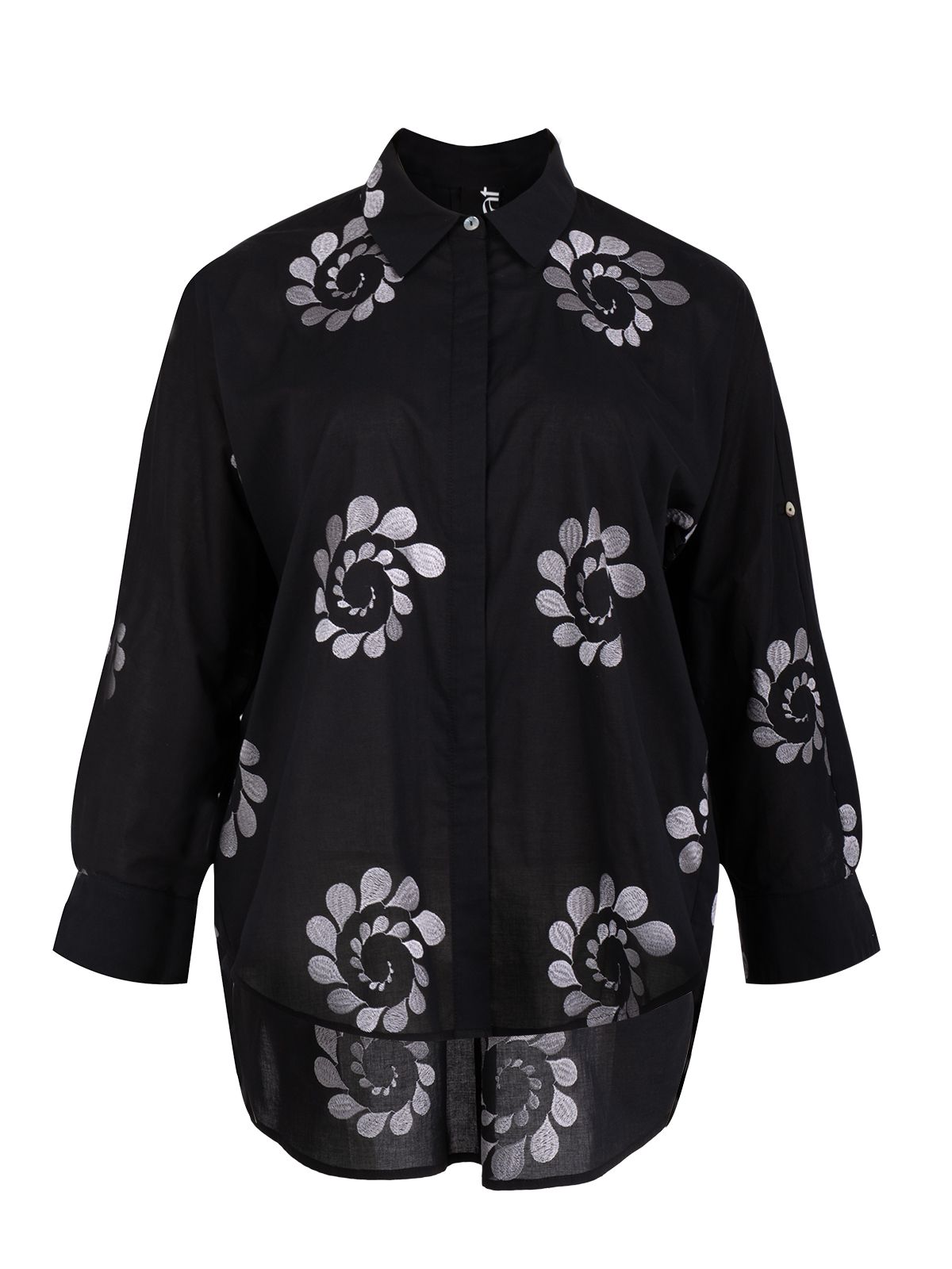 Mat Fashion Cotton shirt with floral embroidery Black