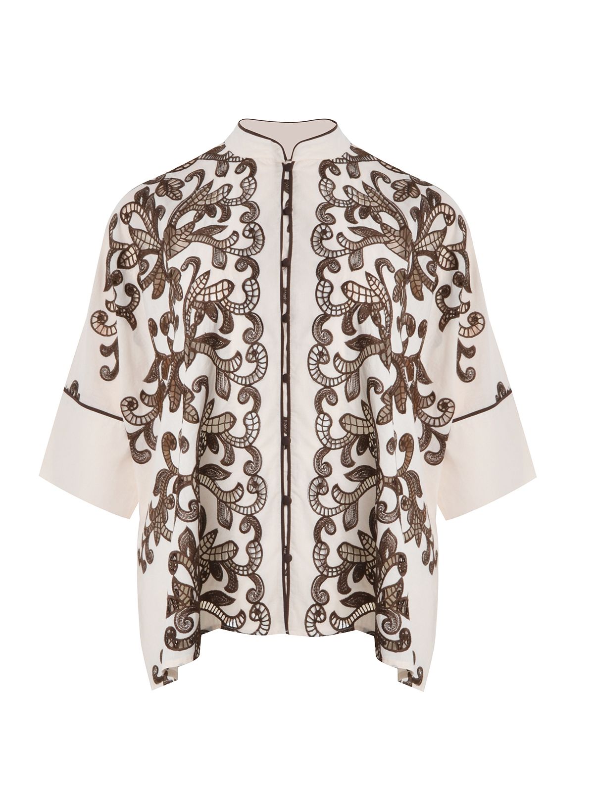 Mat Resort Cotton shirt with embroidery Brown, Beige