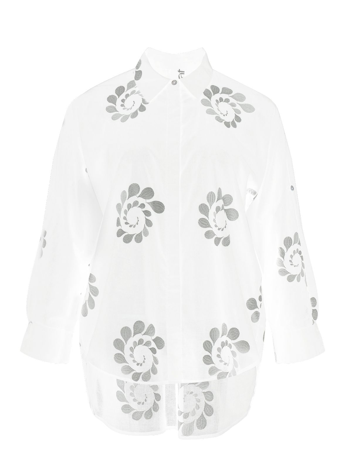 Mat Fashion Cotton shirt with floral embroidery White
