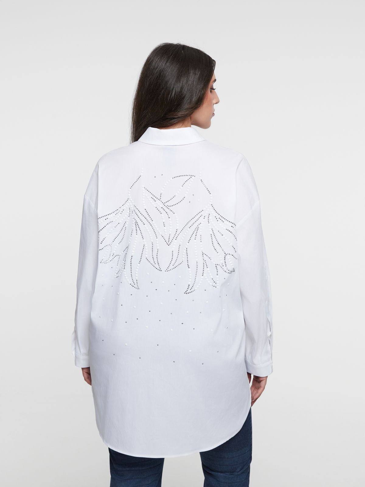 Poplin shirt with strass-detailed back