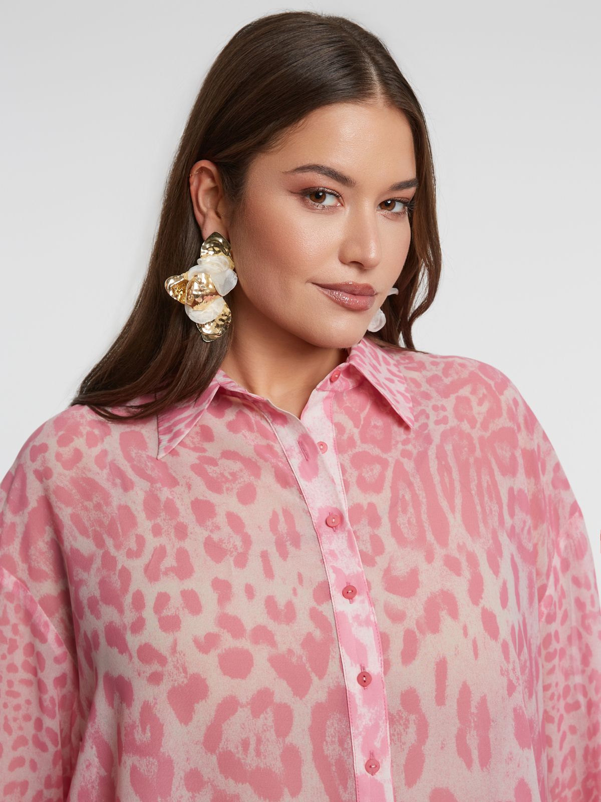 Button-up shirt in animal print
