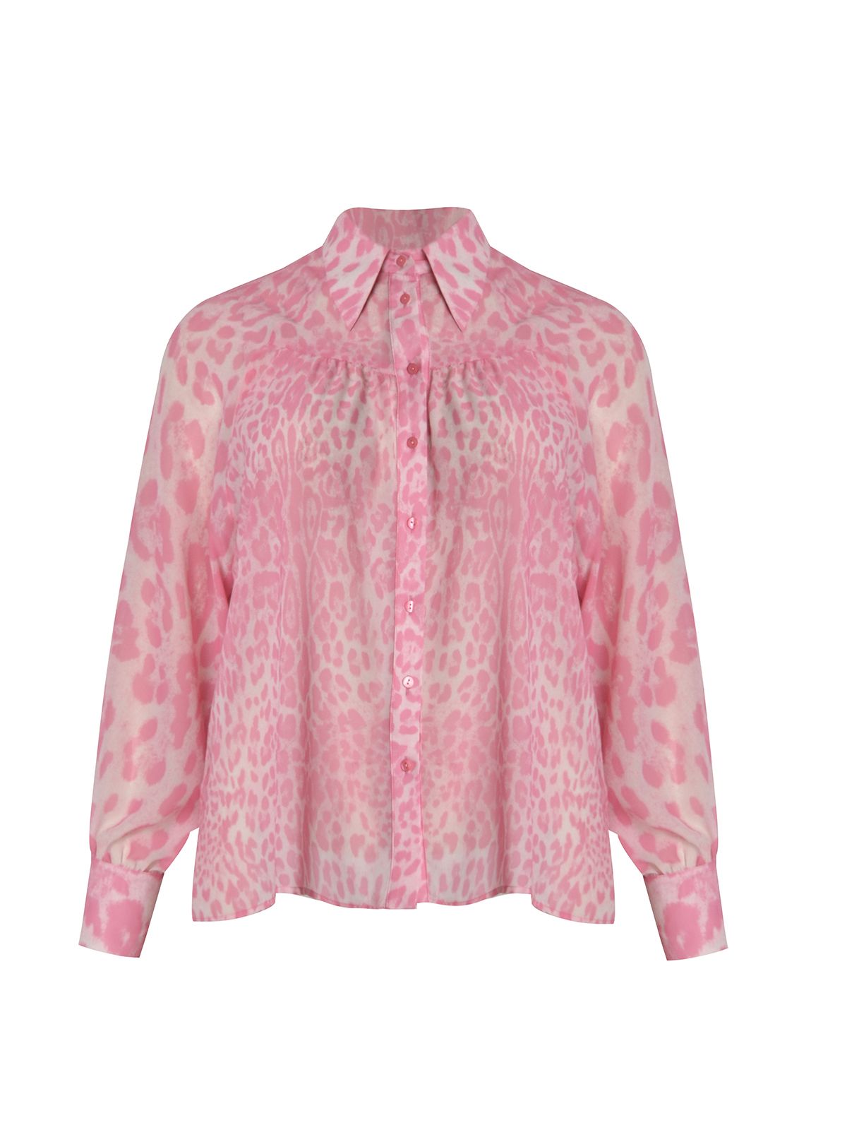 Ruffled button-up shirt in animal print