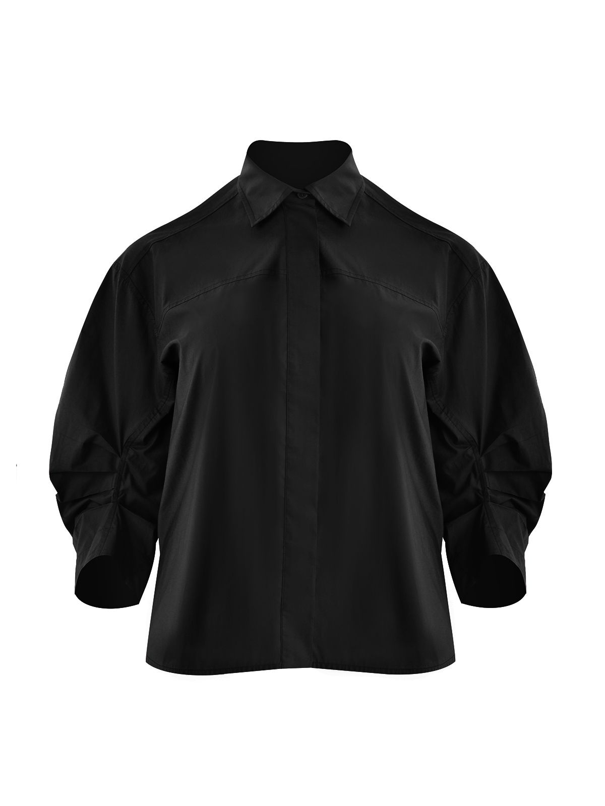 Mat Fashion Cotton shirt with gathered sleeves Black