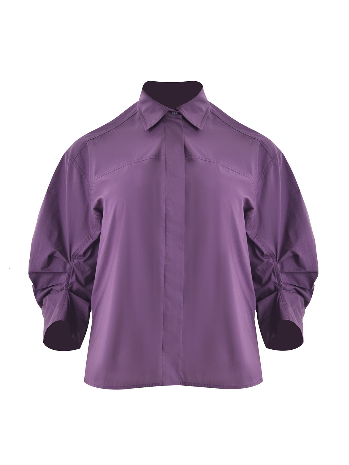 Mat Fashion Cotton shirt with gathered sleeves Purple