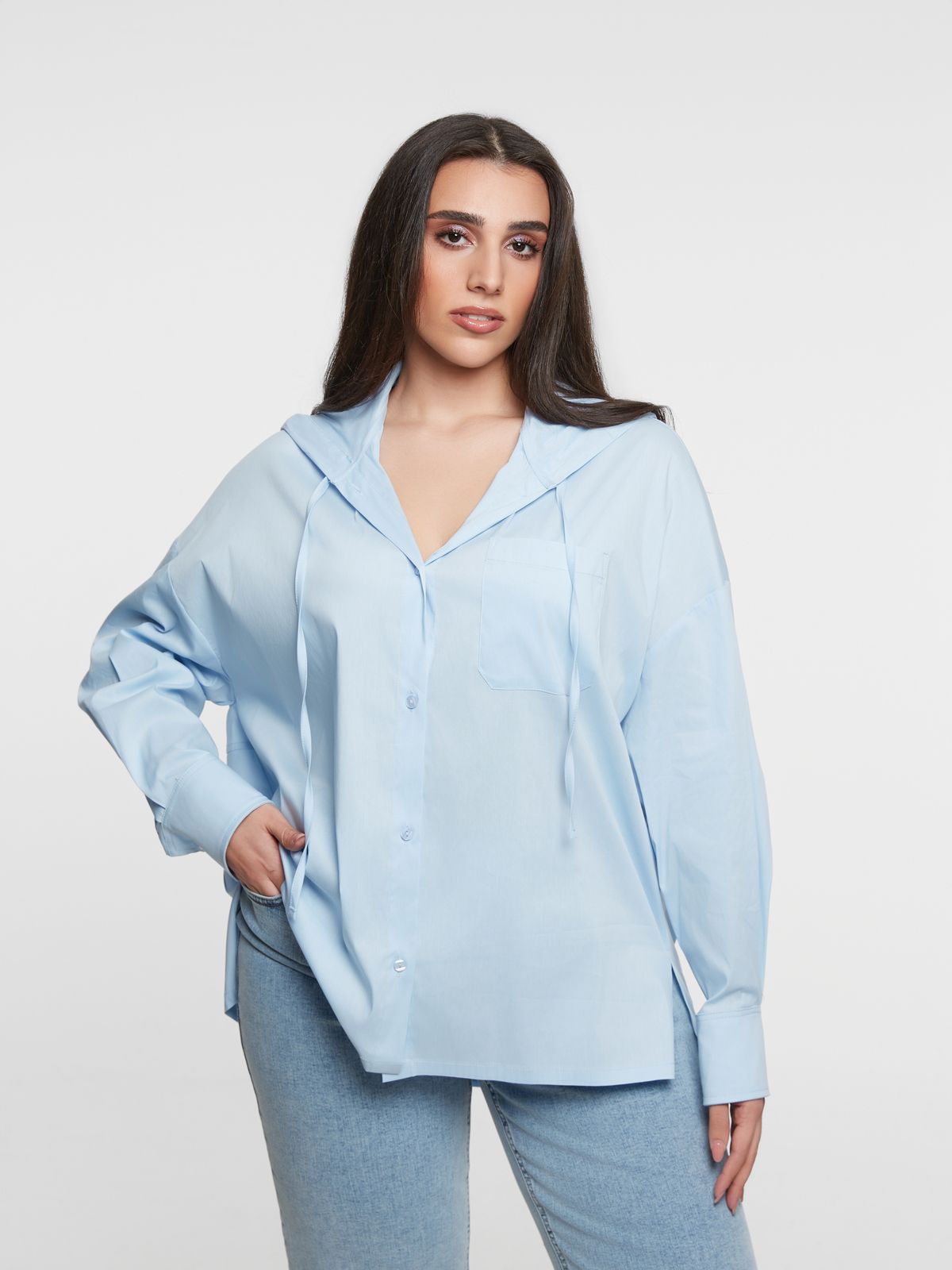 Relaxed hooded cotton shirt