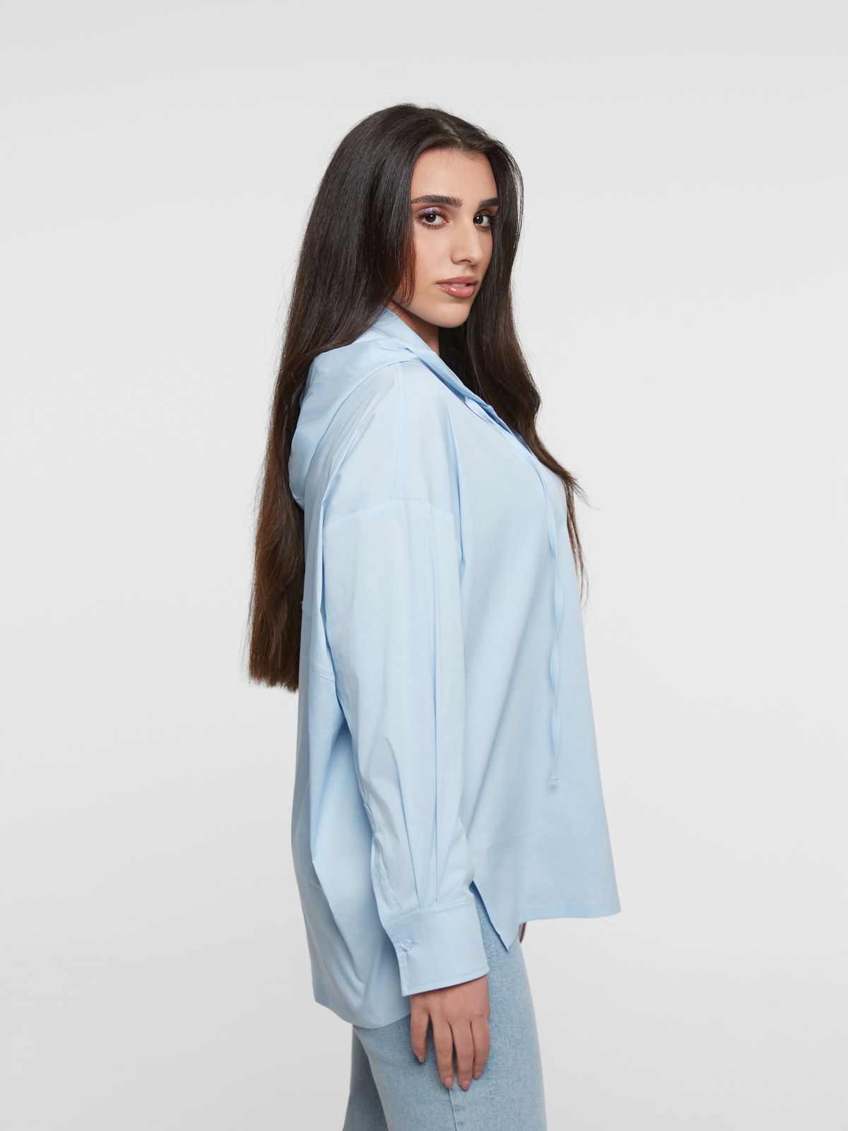 Relaxed hooded cotton shirt