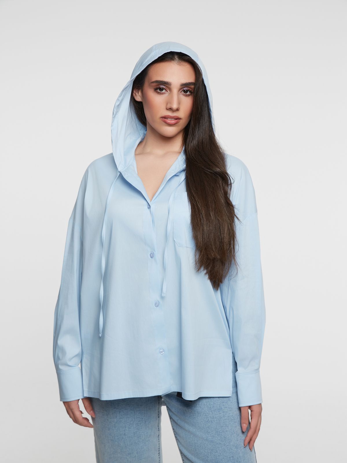 Relaxed hooded cotton shirt