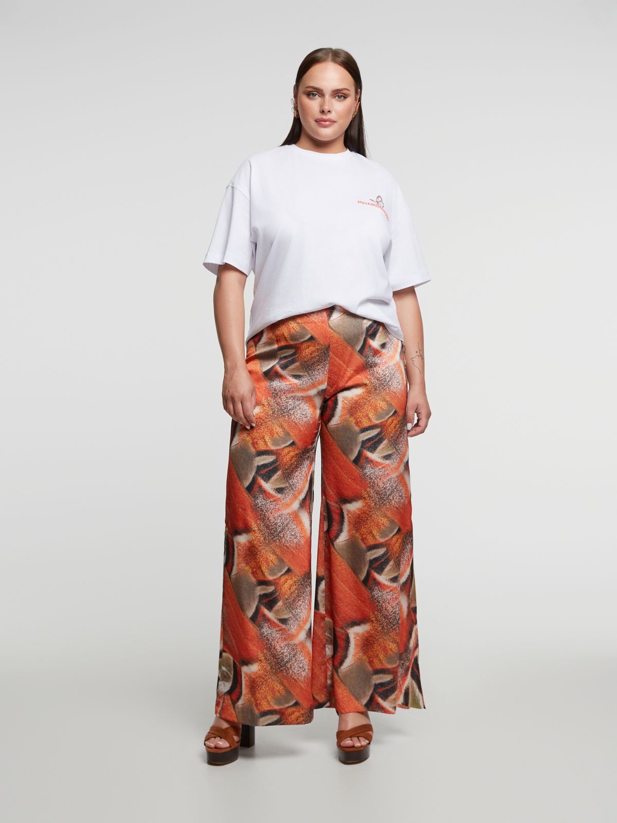 Printed high-waisted wide-leg pants