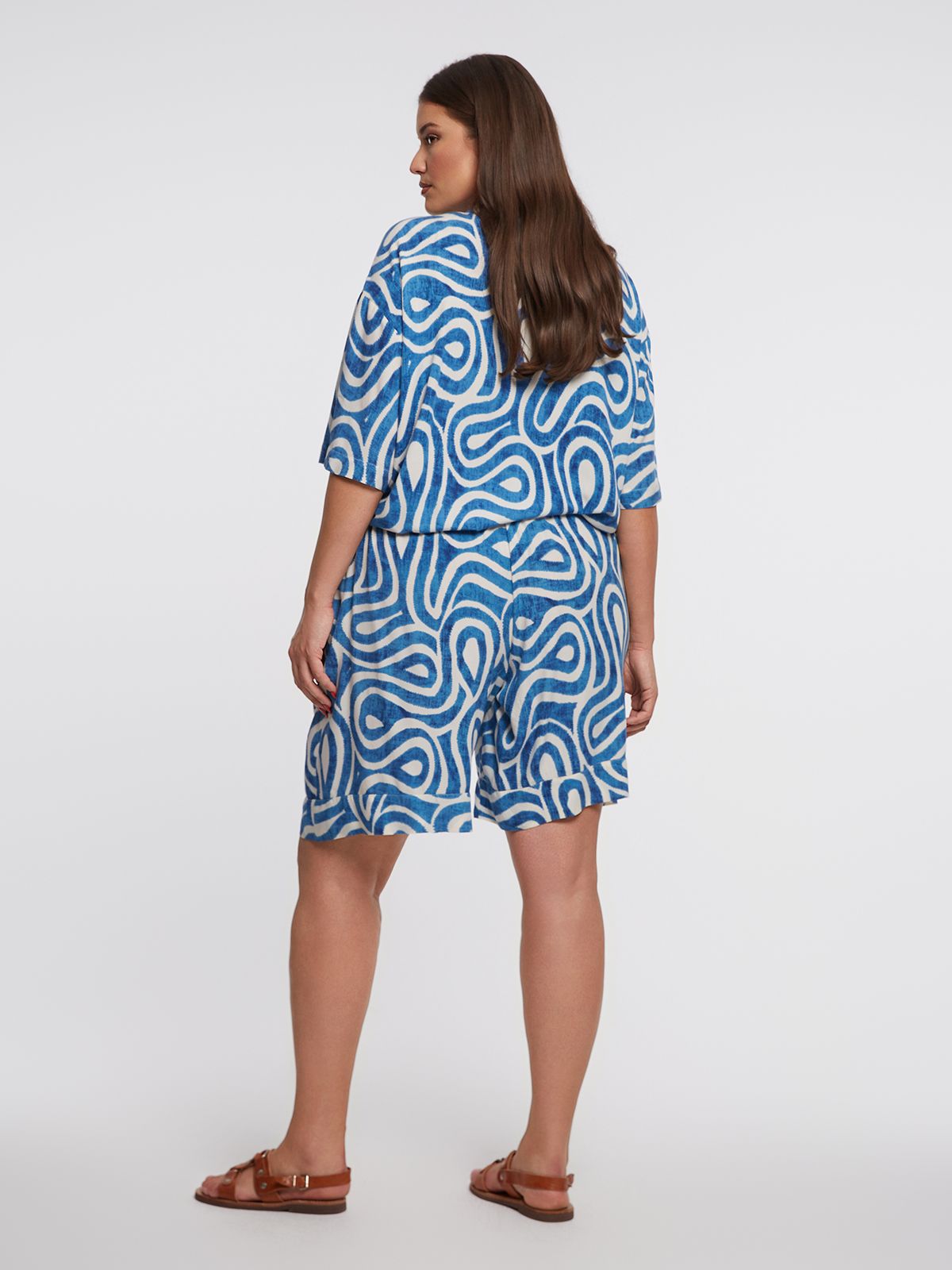 Printed relaxed-fit viscose shorts with drawstring waist