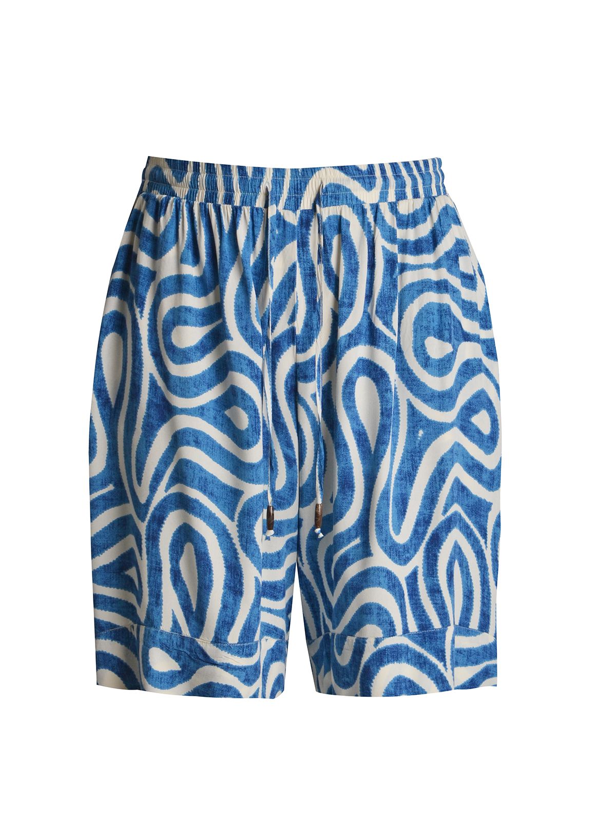Printed relaxed-fit viscose shorts with drawstring waist