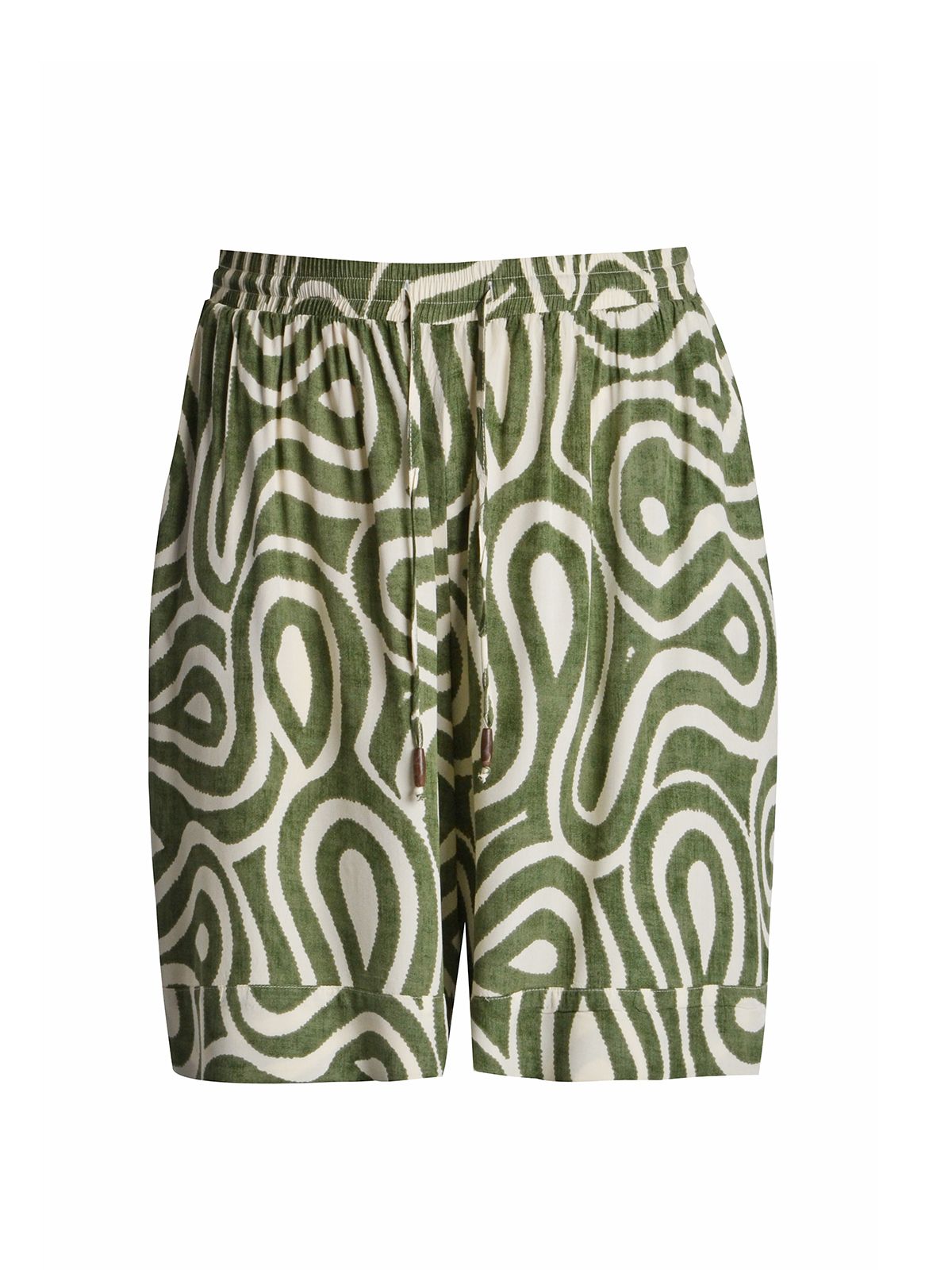 Printed relaxed-fit viscose shorts with drawstring waist