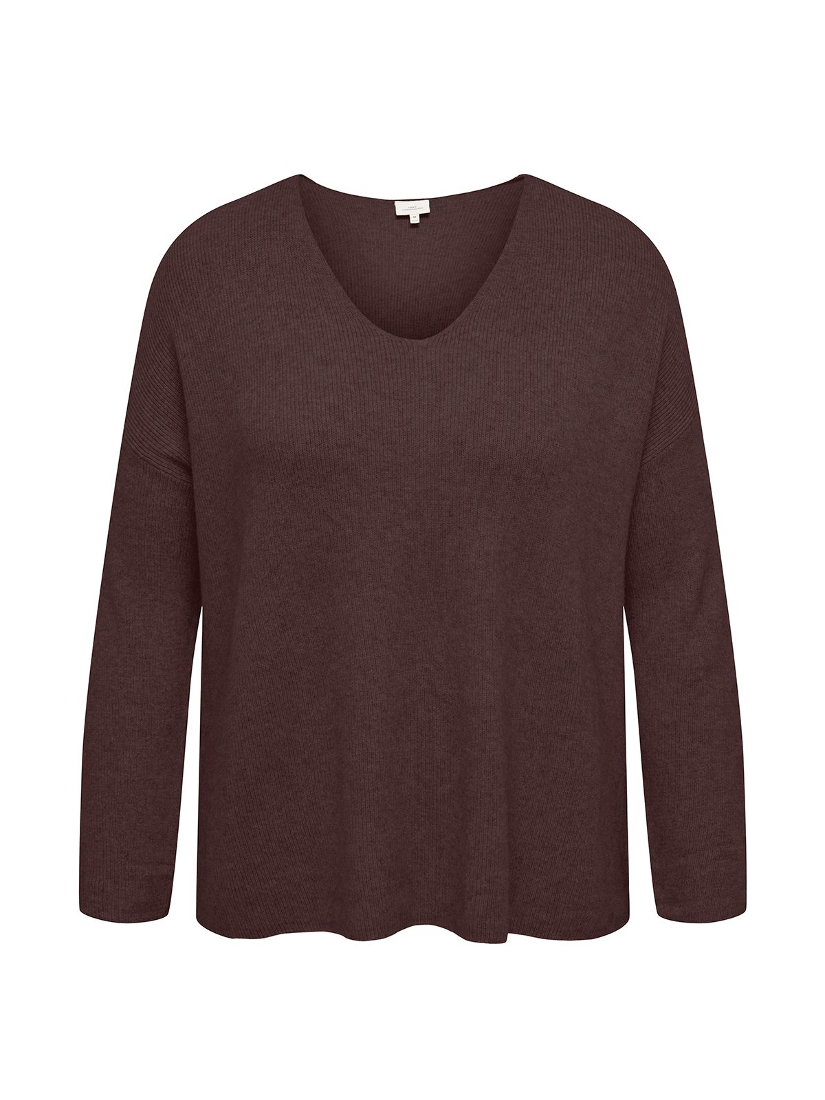 Only Carmakoma Caribi long-sleeve rib loose V-neck knit top Brown