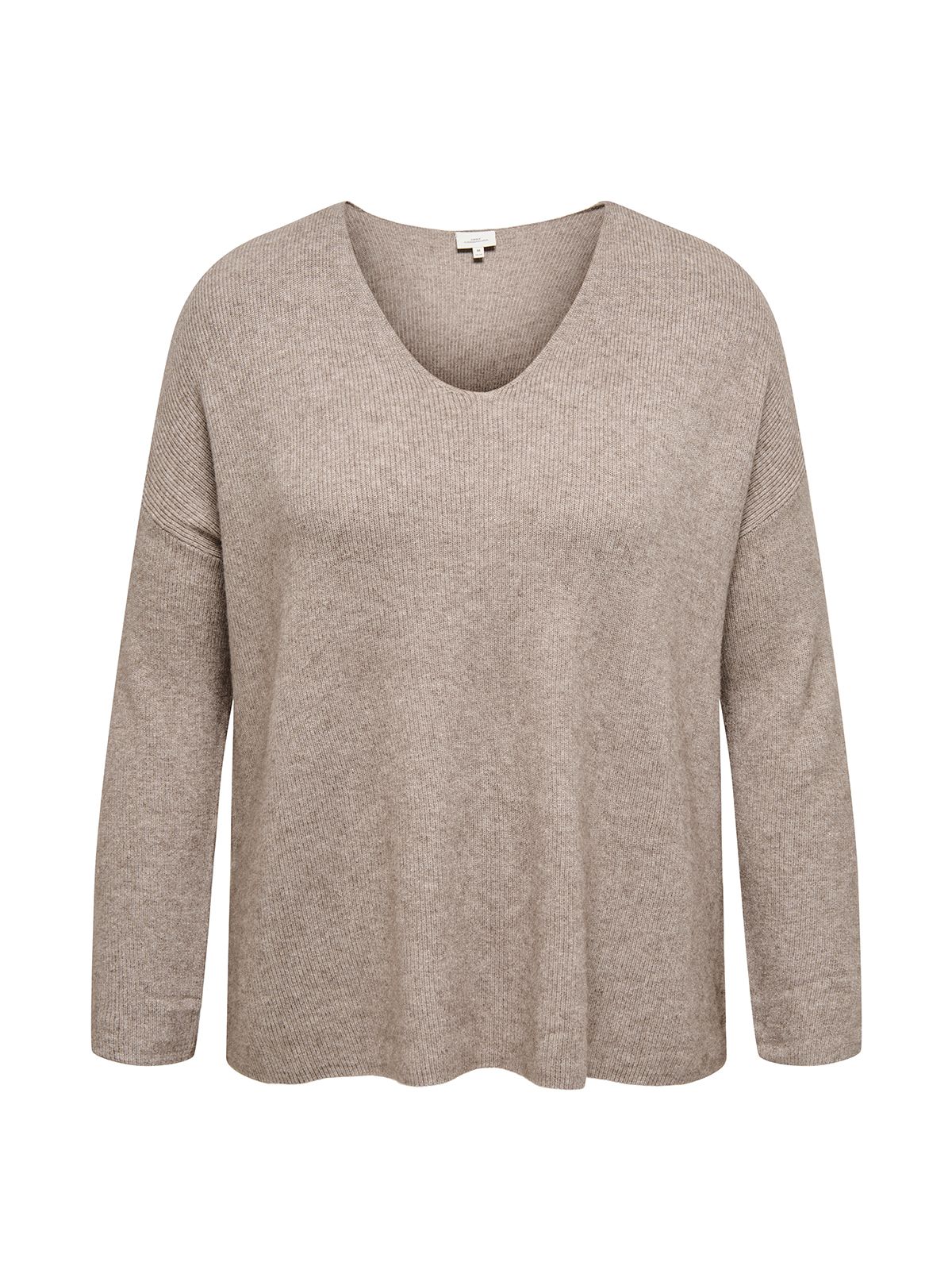 Only Carmakoma Caribi long-sleeve rib loose V-neck knit top Beige