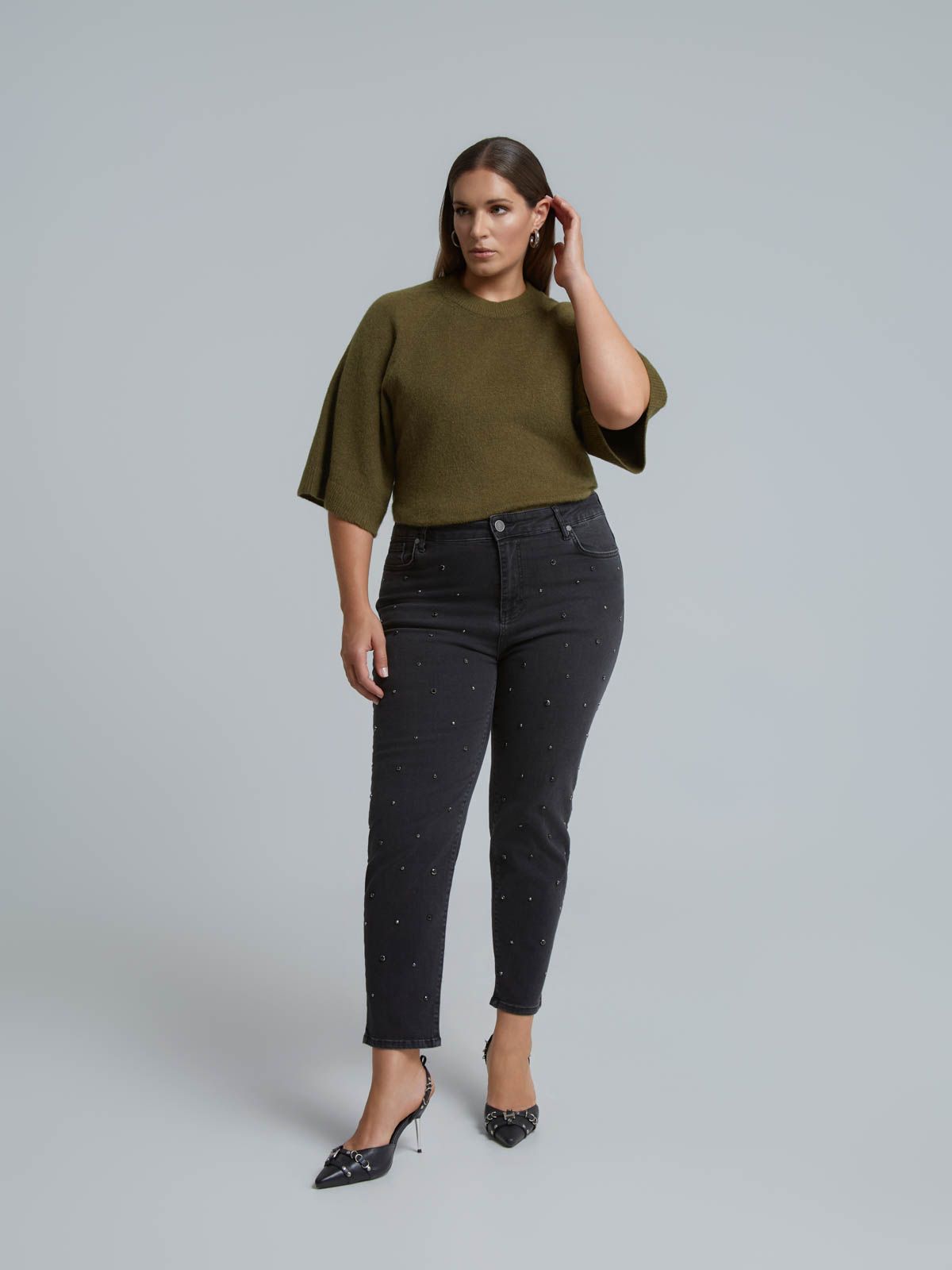 Raglan 3/4 sleeve knit jumper