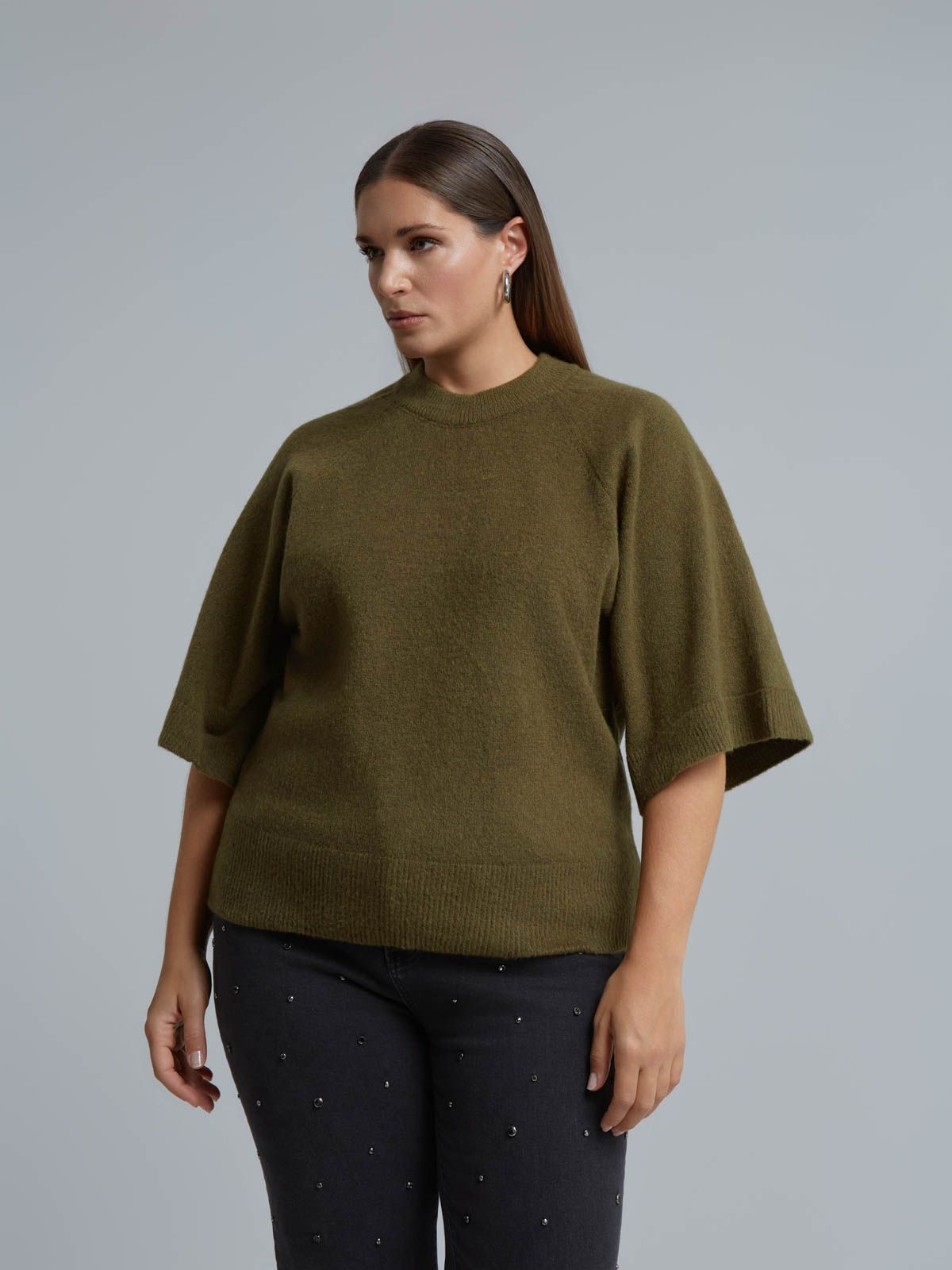 Raglan 3/4 sleeve knit jumper