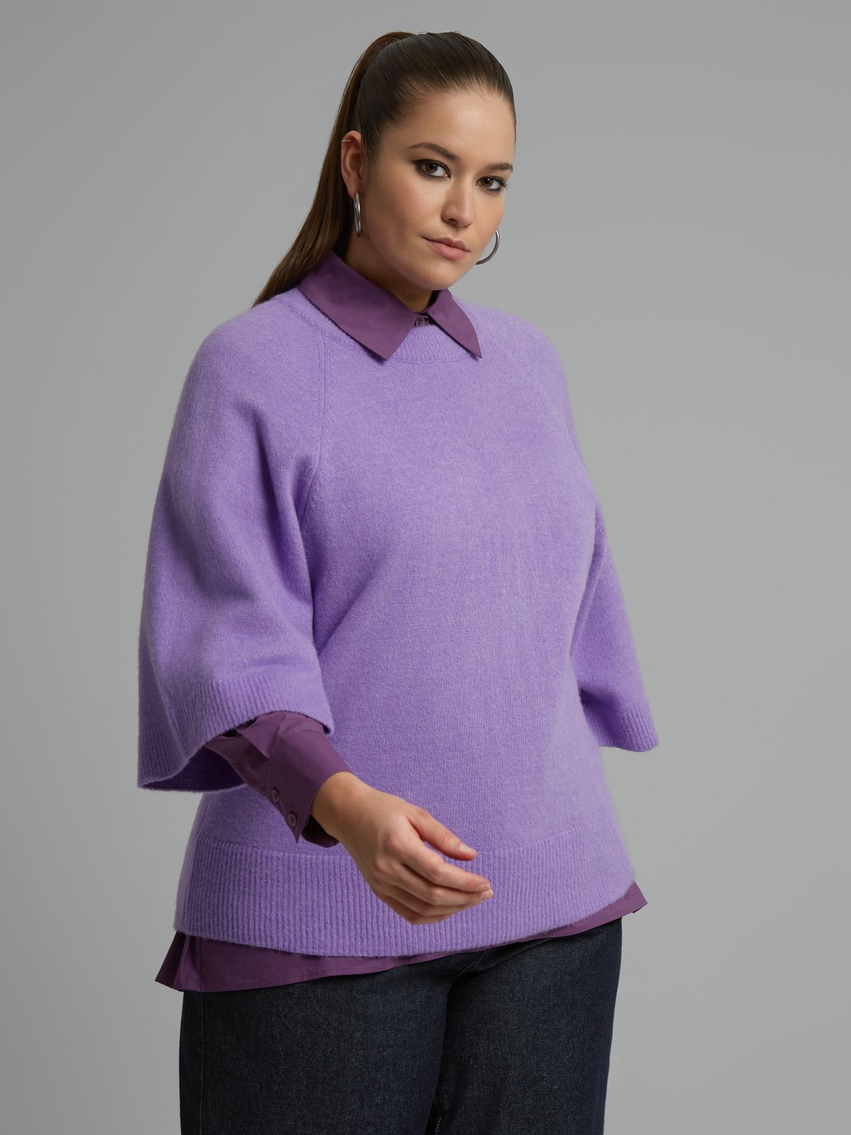 Raglan 3/4 sleeve knit jumper