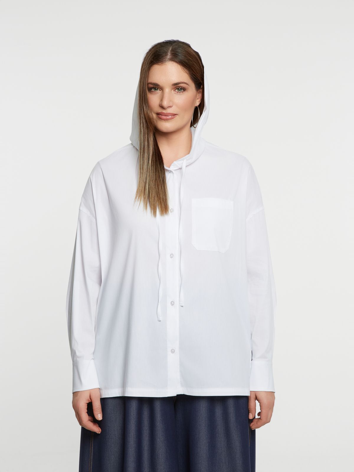Relaxed hooded cotton shirt