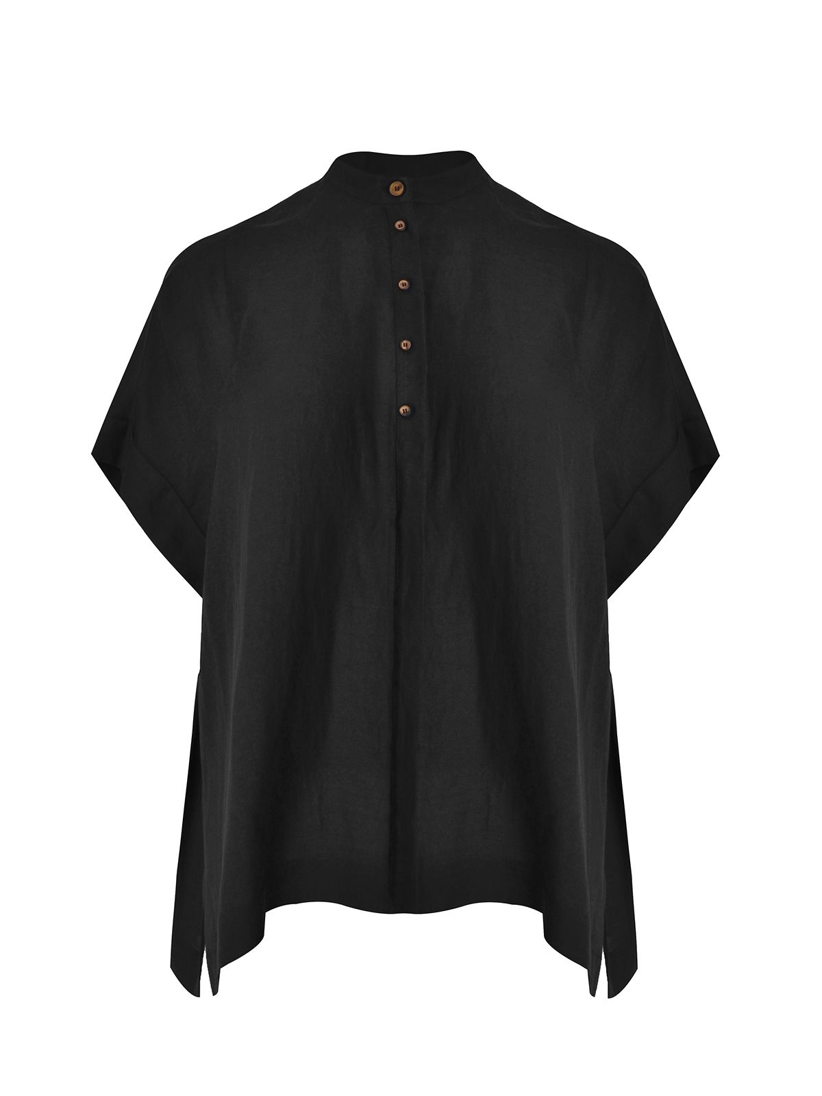 Relaxed linen-blend boxy shirt with mandarin collar 