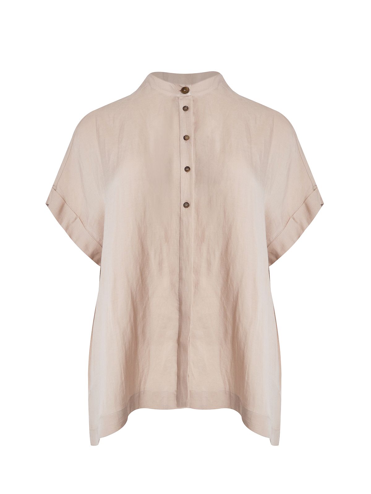 Relaxed linen-blend boxy shirt with mandarin collar 