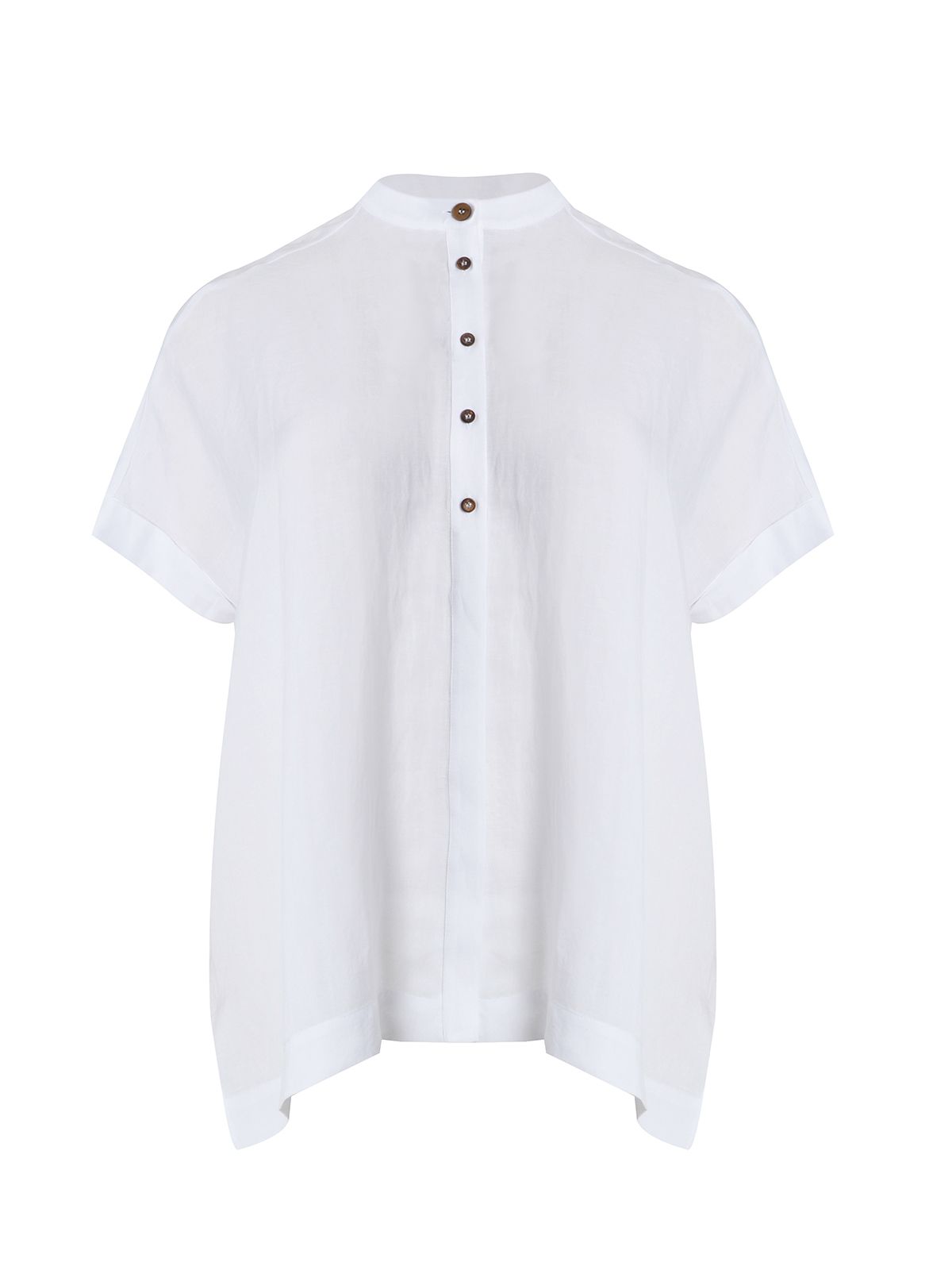 Relaxed linen-blend boxy shirt with mandarin collar 