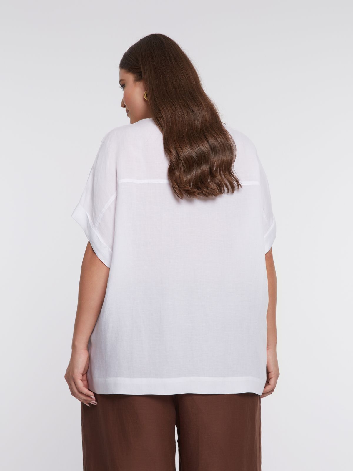 Relaxed linen-blend boxy shirt with mandarin collar 