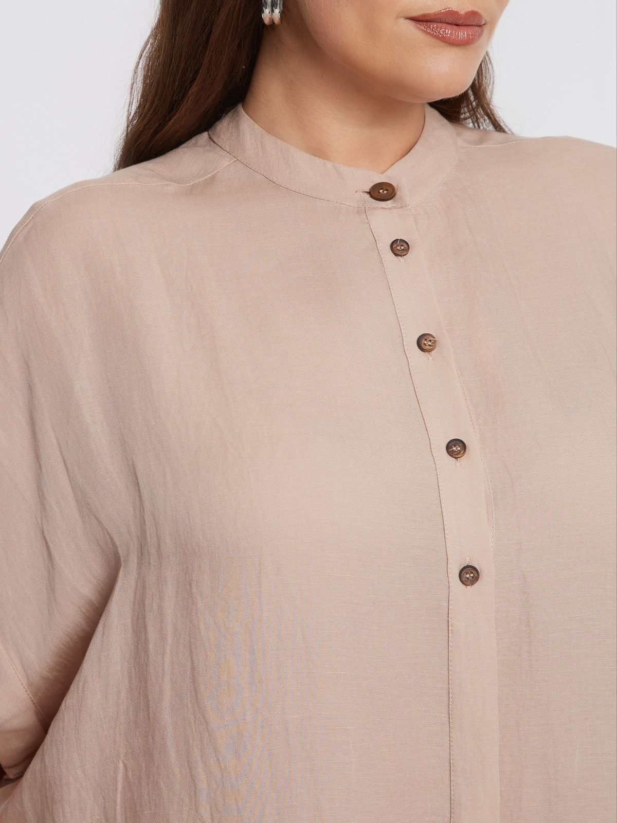 Relaxed linen-blend boxy shirt with mandarin collar 