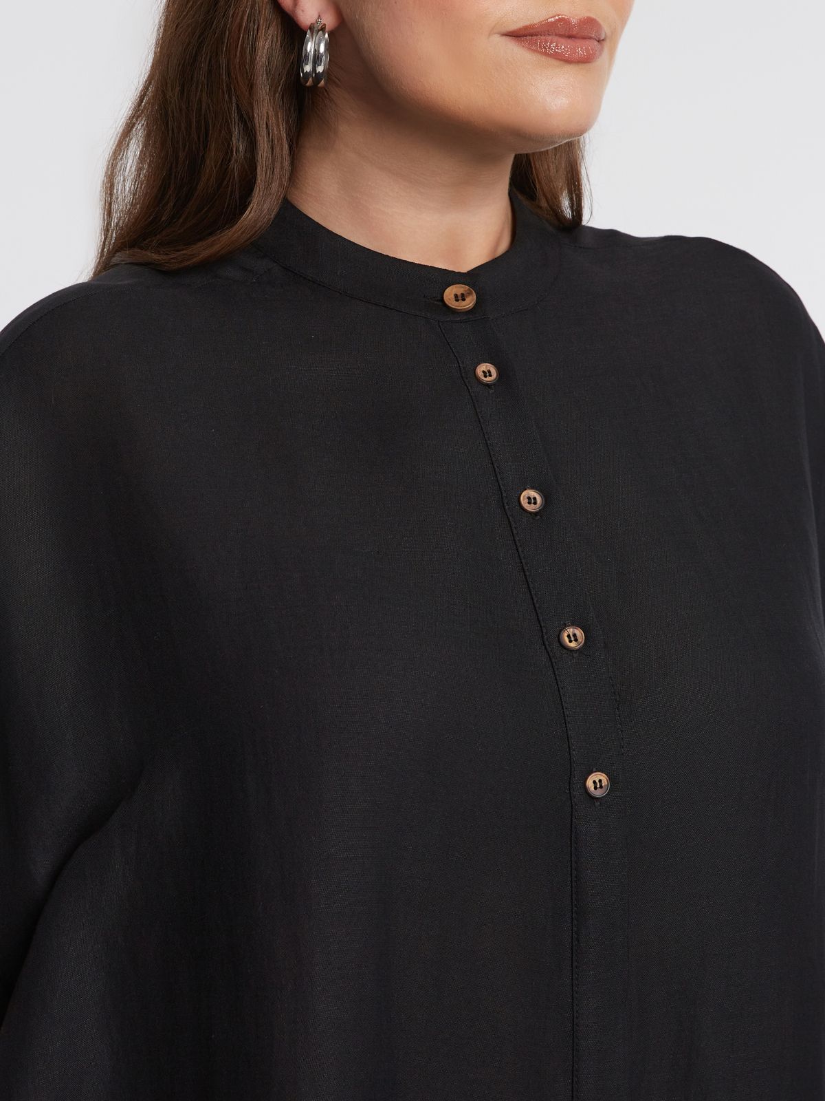 Relaxed linen-blend boxy shirt with mandarin collar 