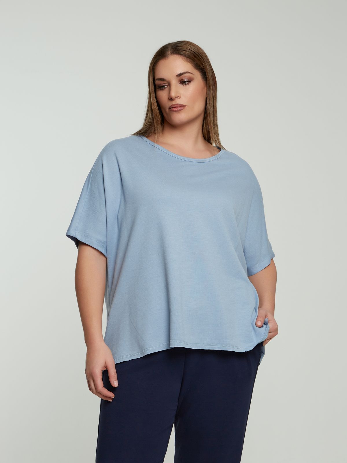 Relaxed short-sleeve cotton blend sweat top