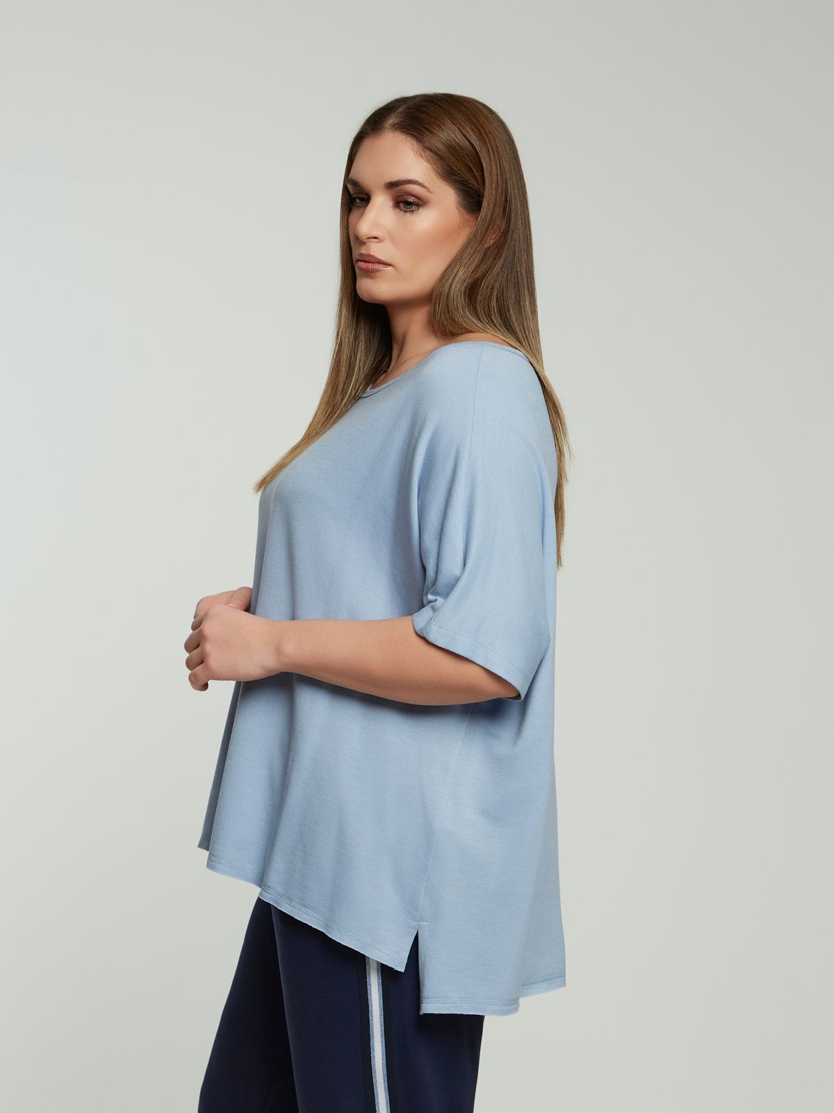 Relaxed short-sleeve cotton blend sweat top