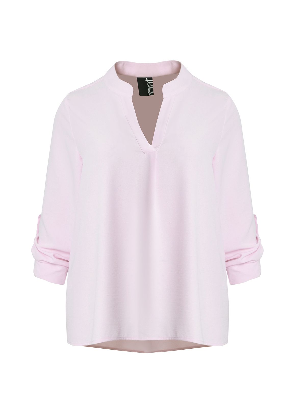 Roll-sleeve V-neck blouse