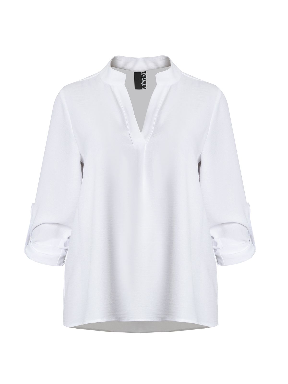 Roll-sleeve V-neck blouse
