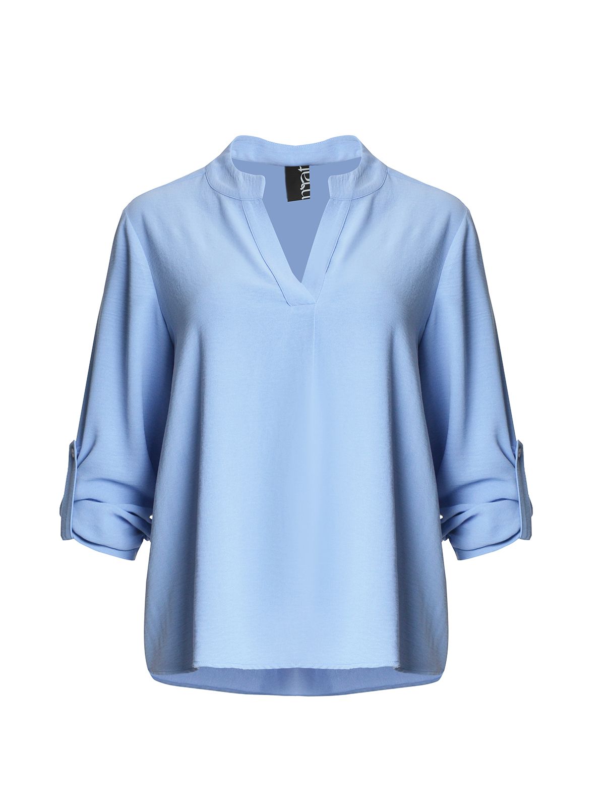 Roll-sleeve V-neck blouse