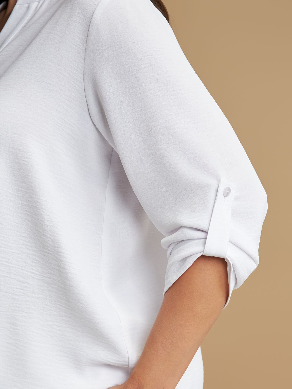 Roll-sleeve V-neck blouse