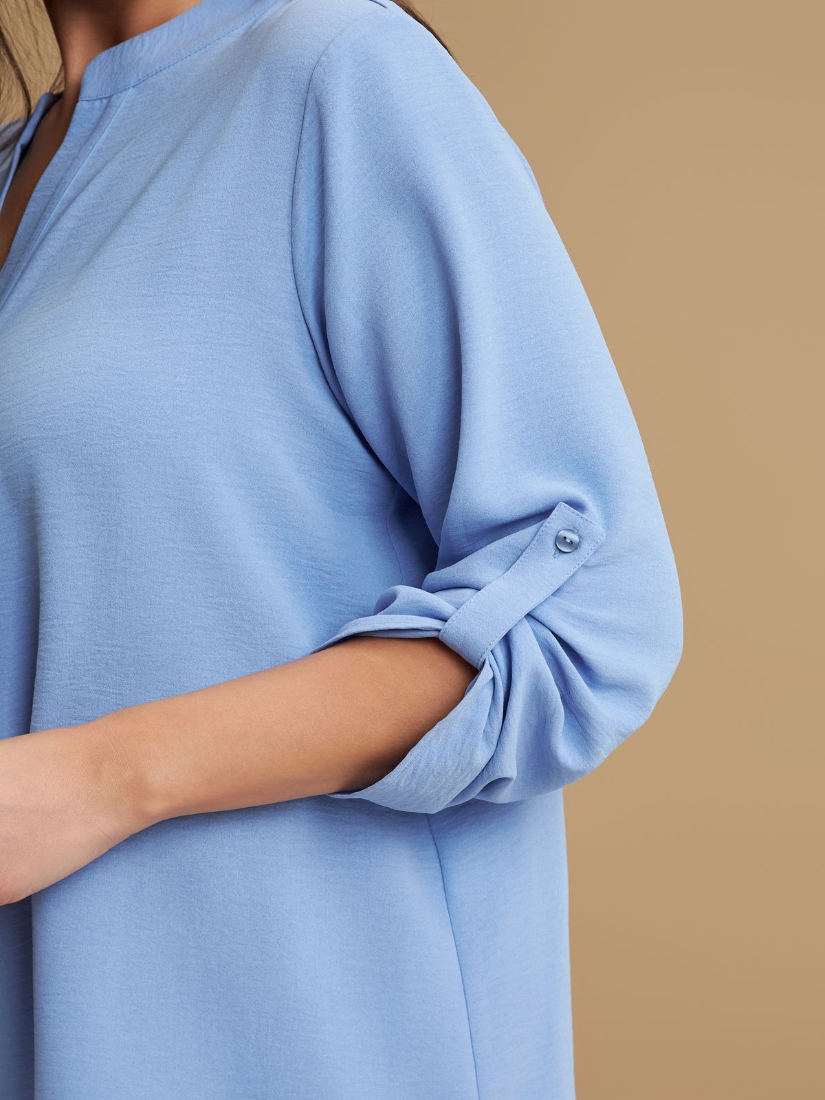 Roll-sleeve V-neck blouse