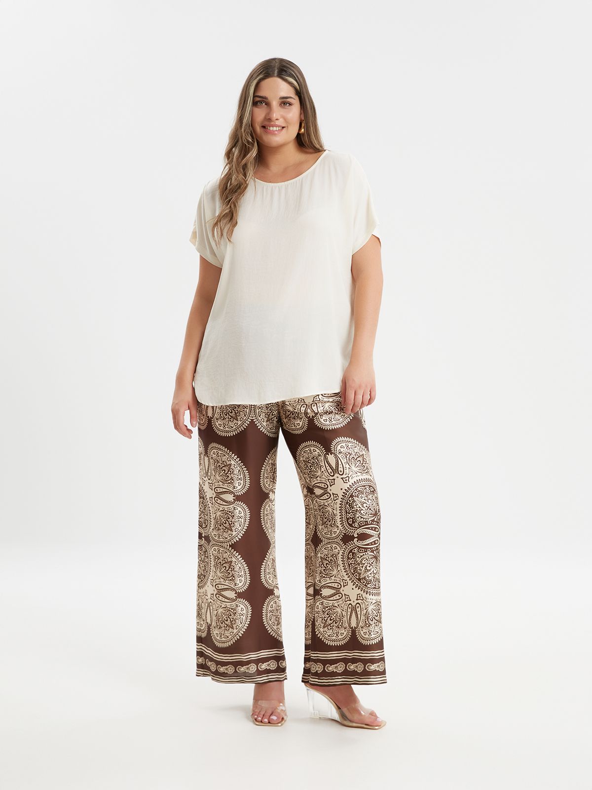 Round-neck satin top