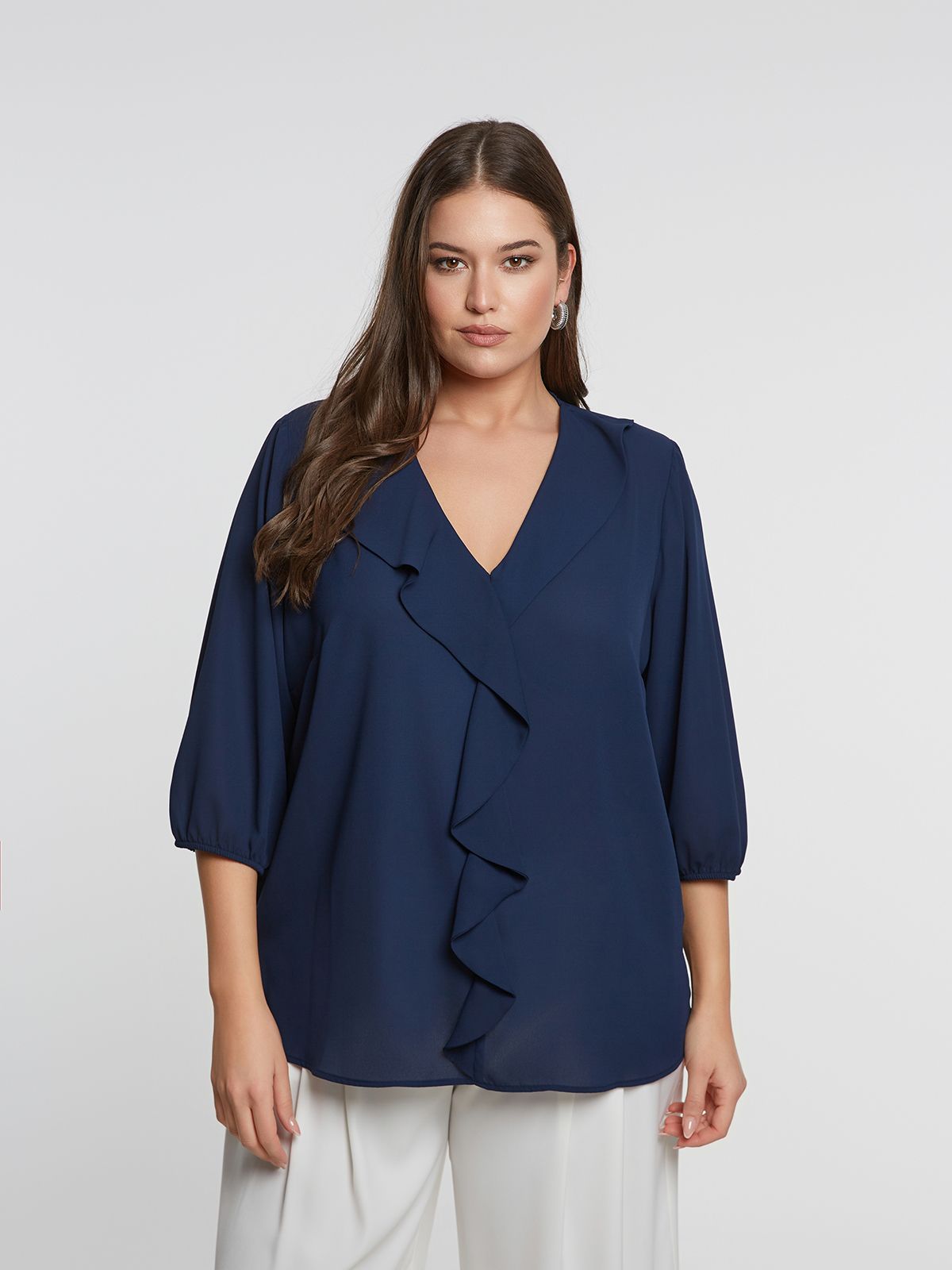 Ruffle blouse with balloon sleeves