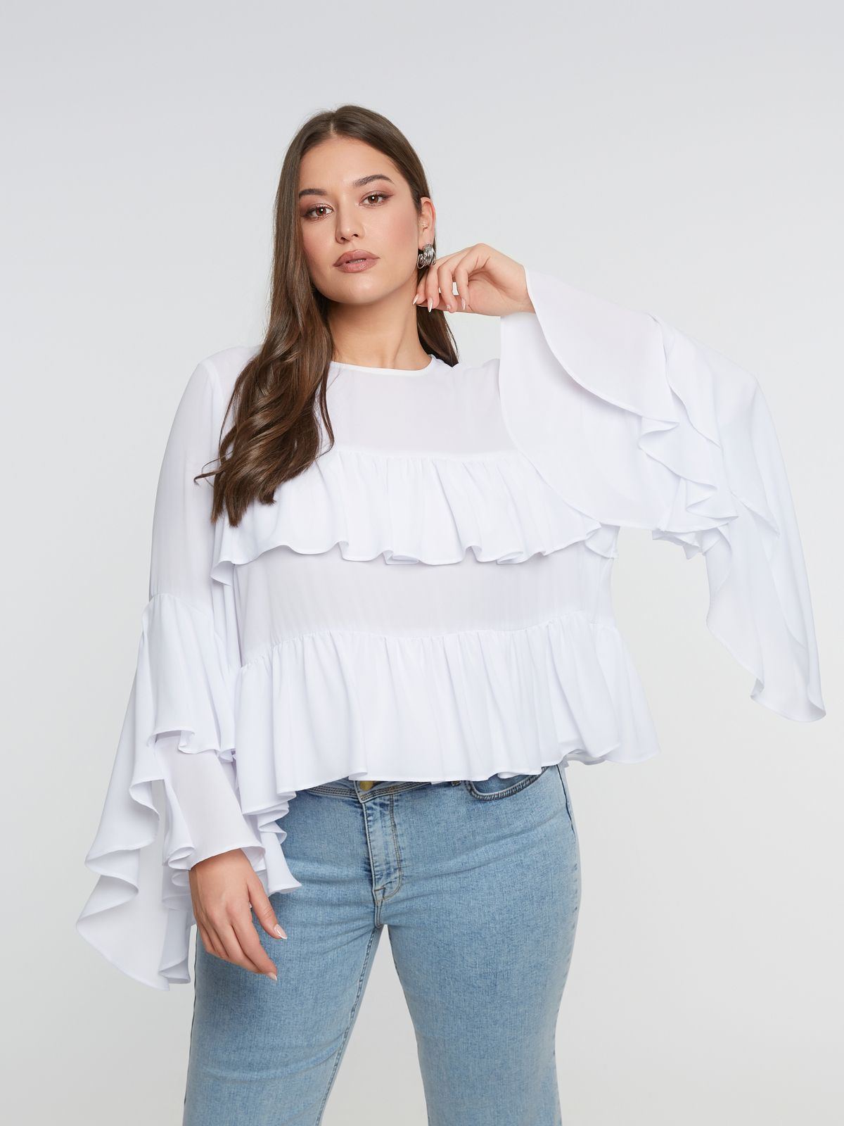 Ruffle cascade blouse