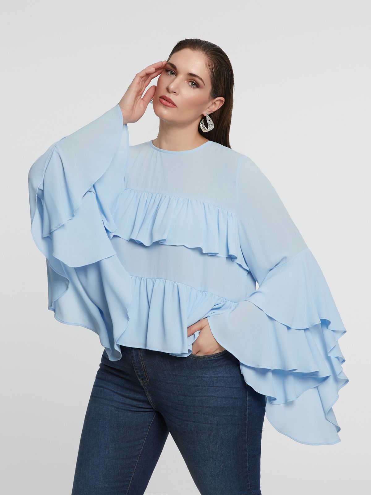 Ruffle cascade blouse