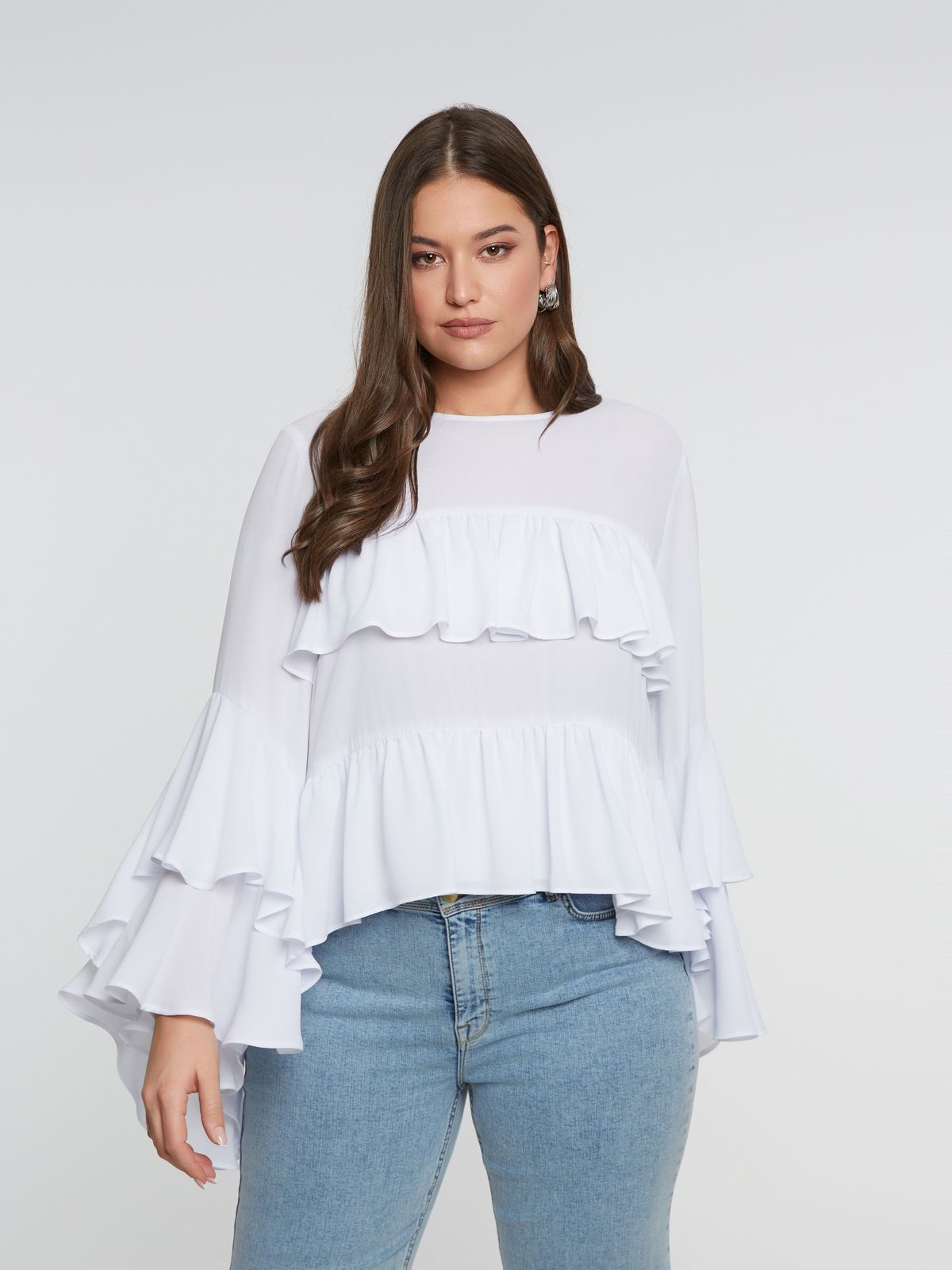 Ruffle cascade blouse