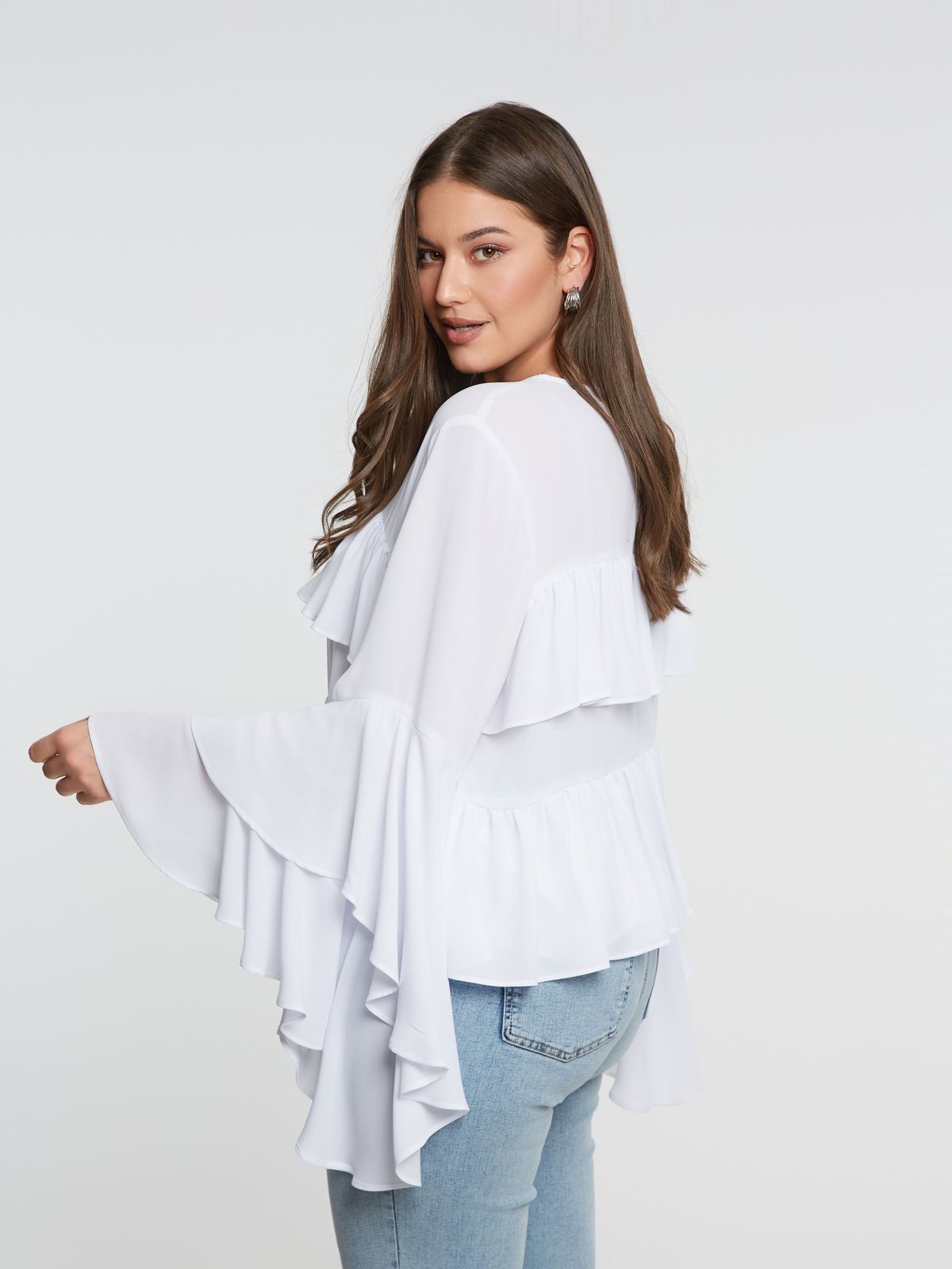 Ruffle cascade blouse
