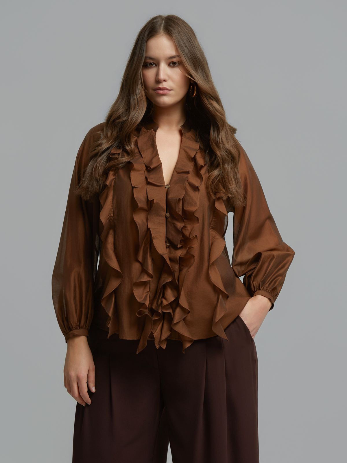 Ruffle detail shirt in lyocell blend