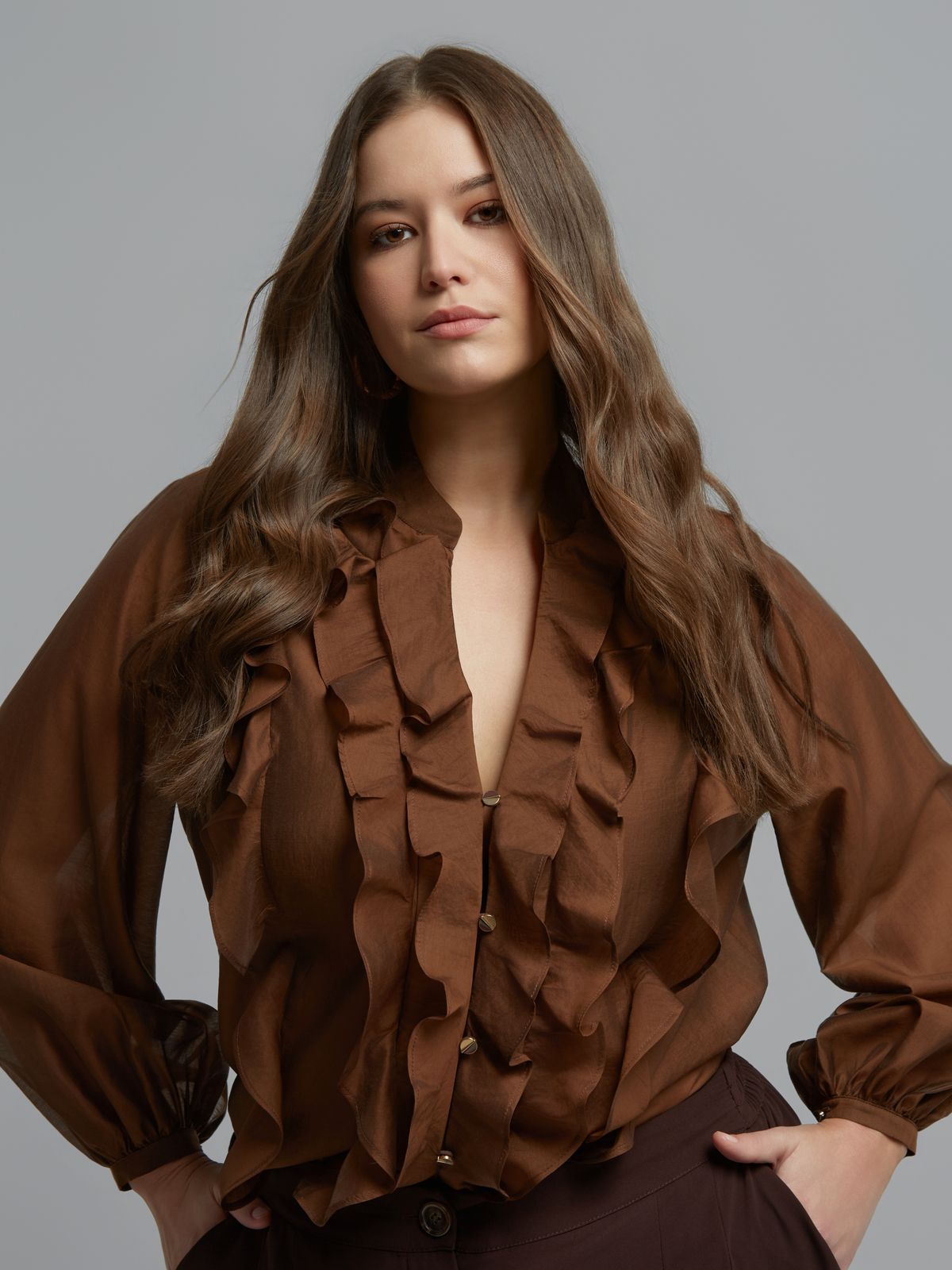 Ruffle detail shirt in lyocell blend