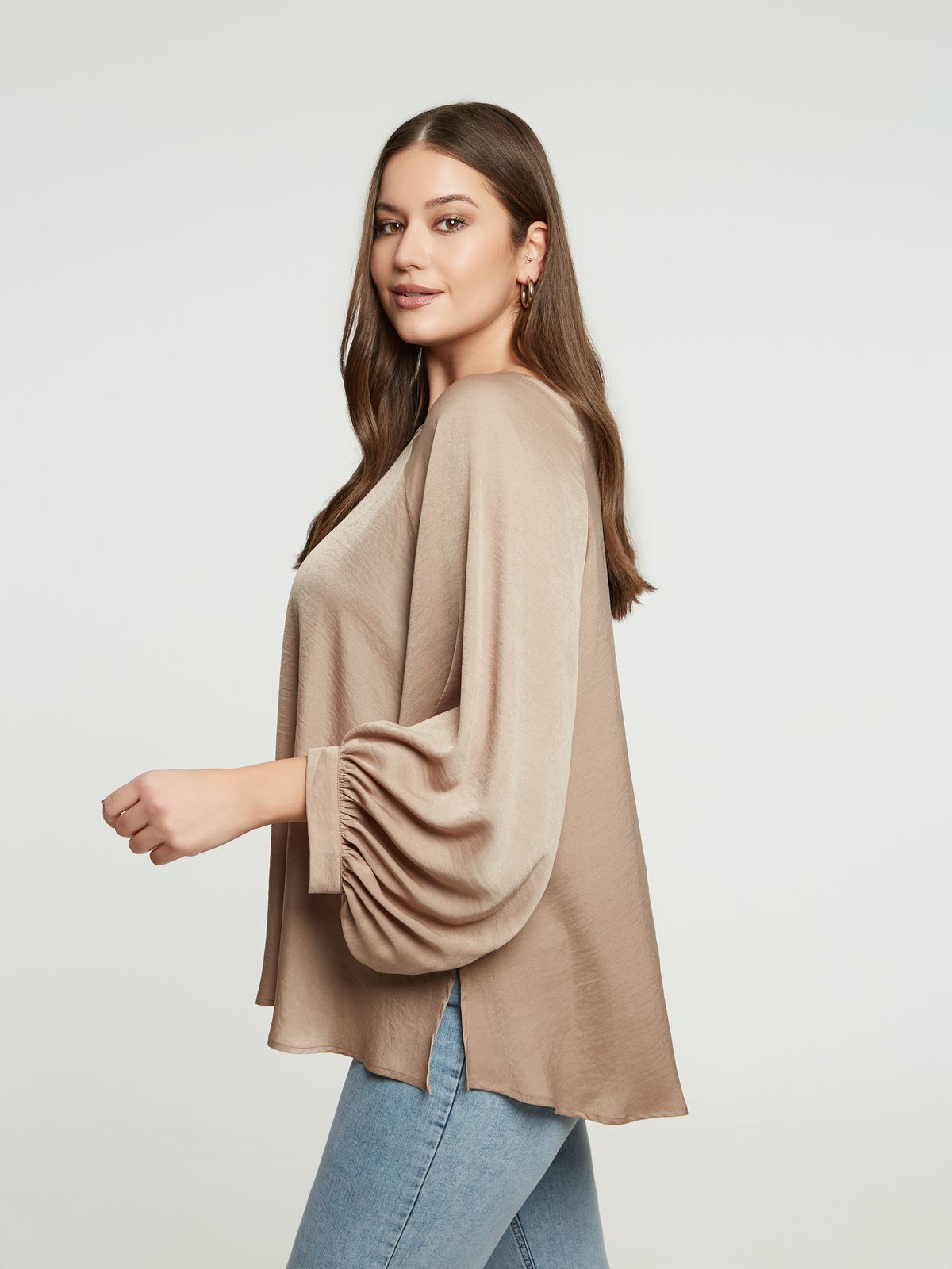 Satin balloon-sleeve blouse
