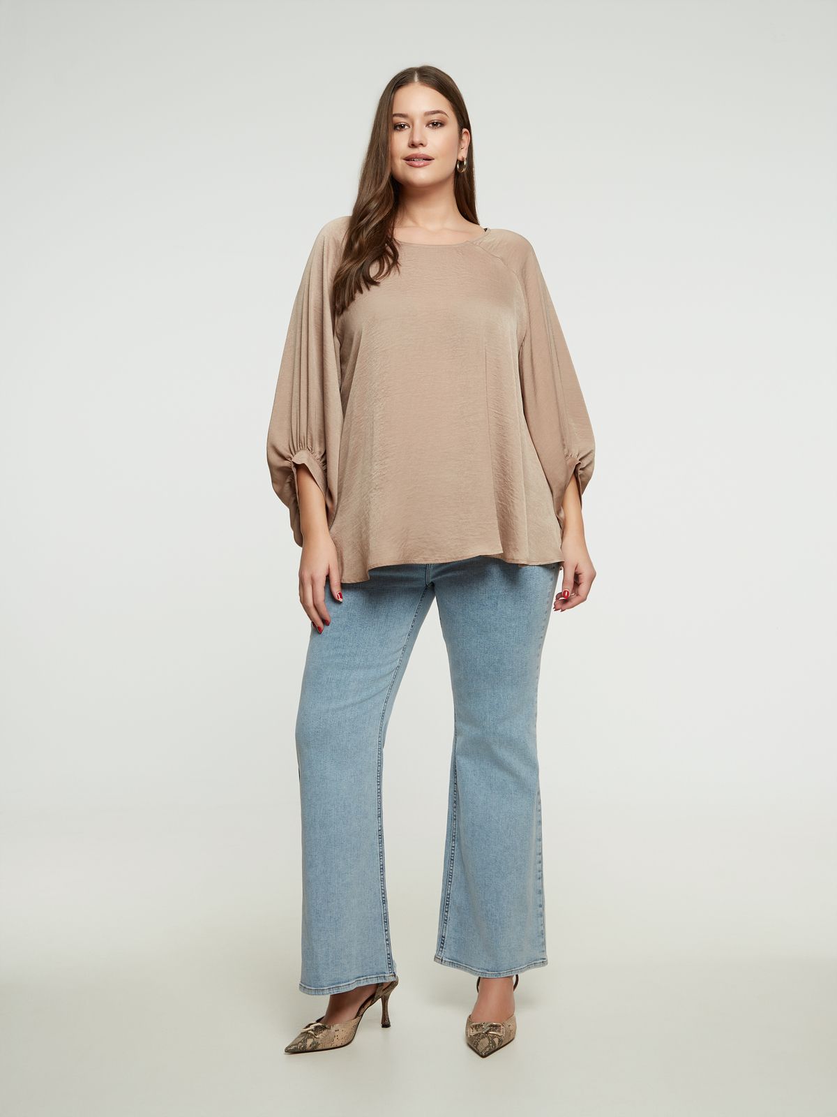 Satin balloon-sleeve blouse