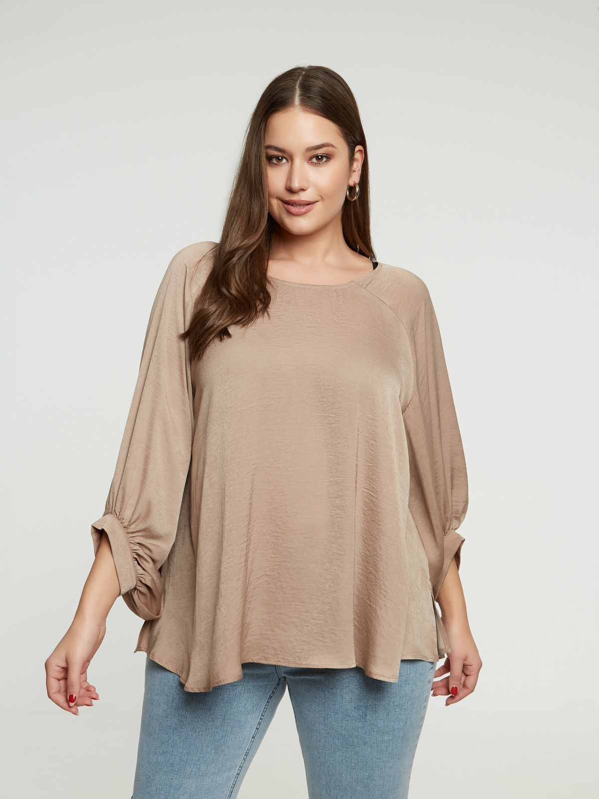 Satin balloon-sleeve blouse