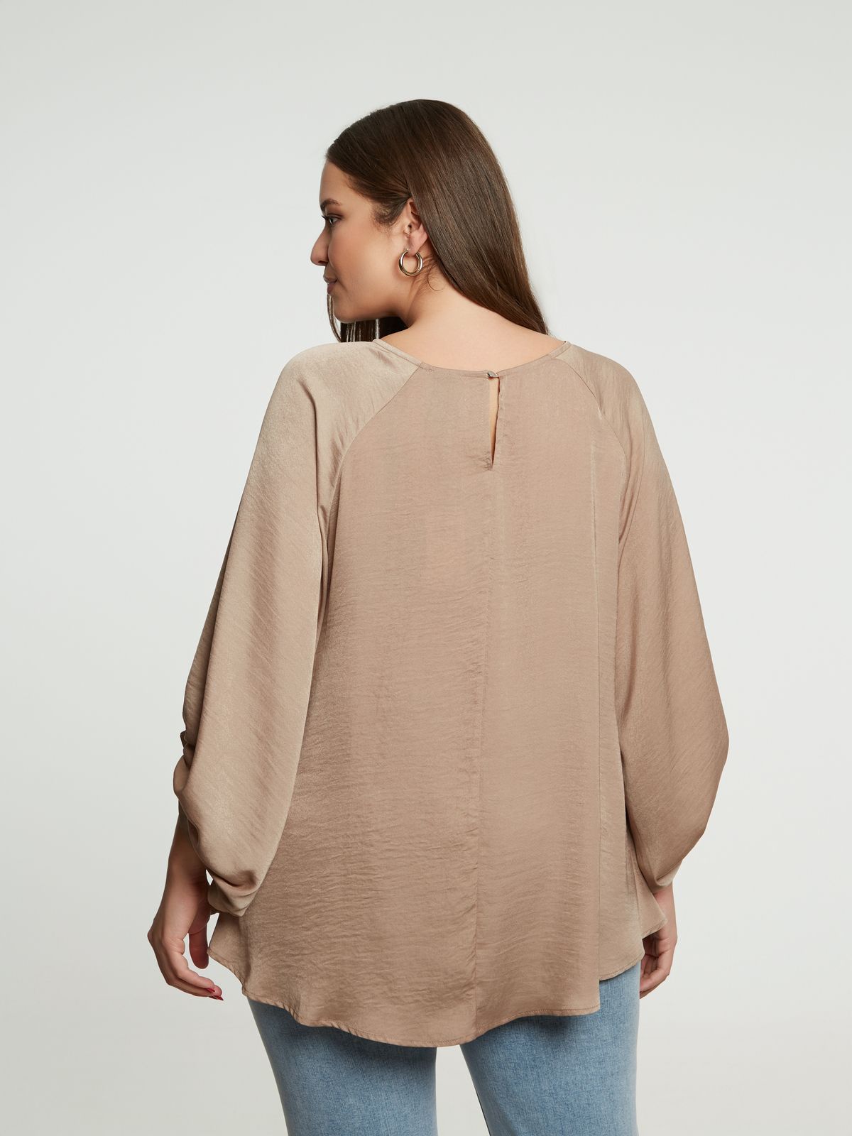 Satin balloon-sleeve blouse