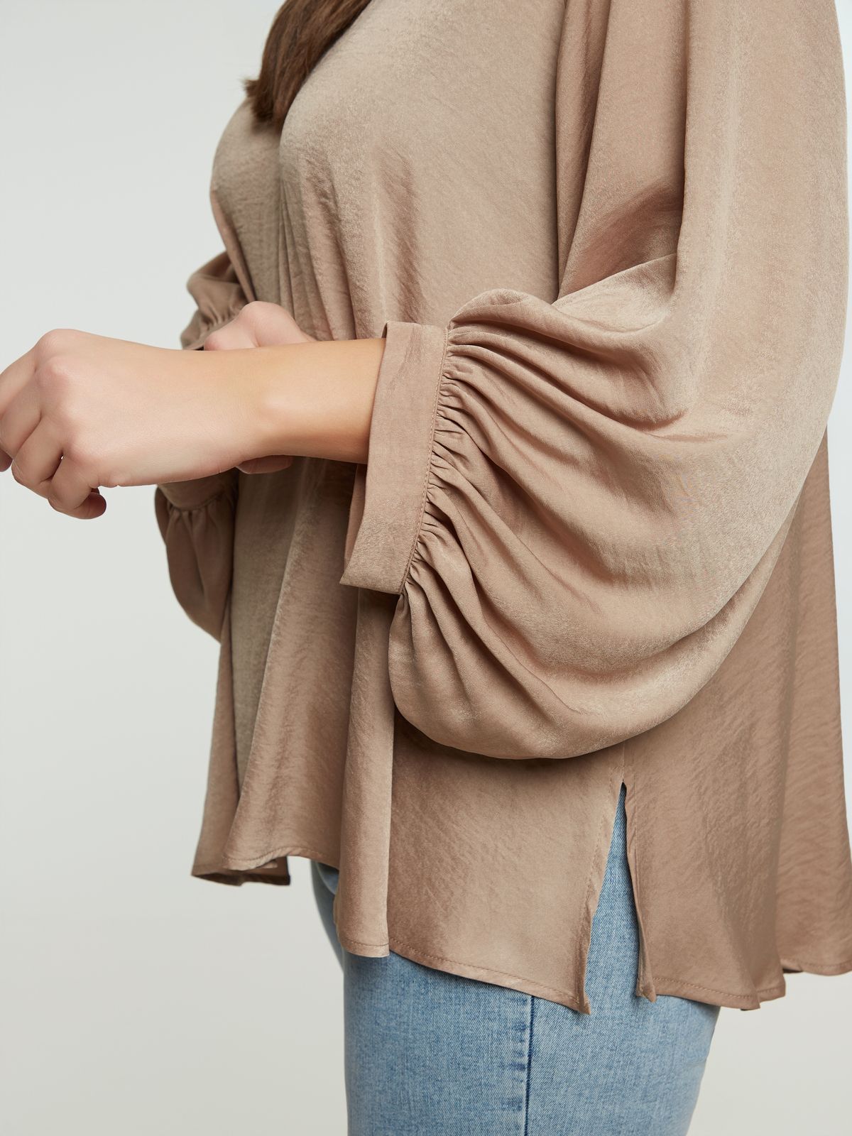 Satin balloon-sleeve blouse